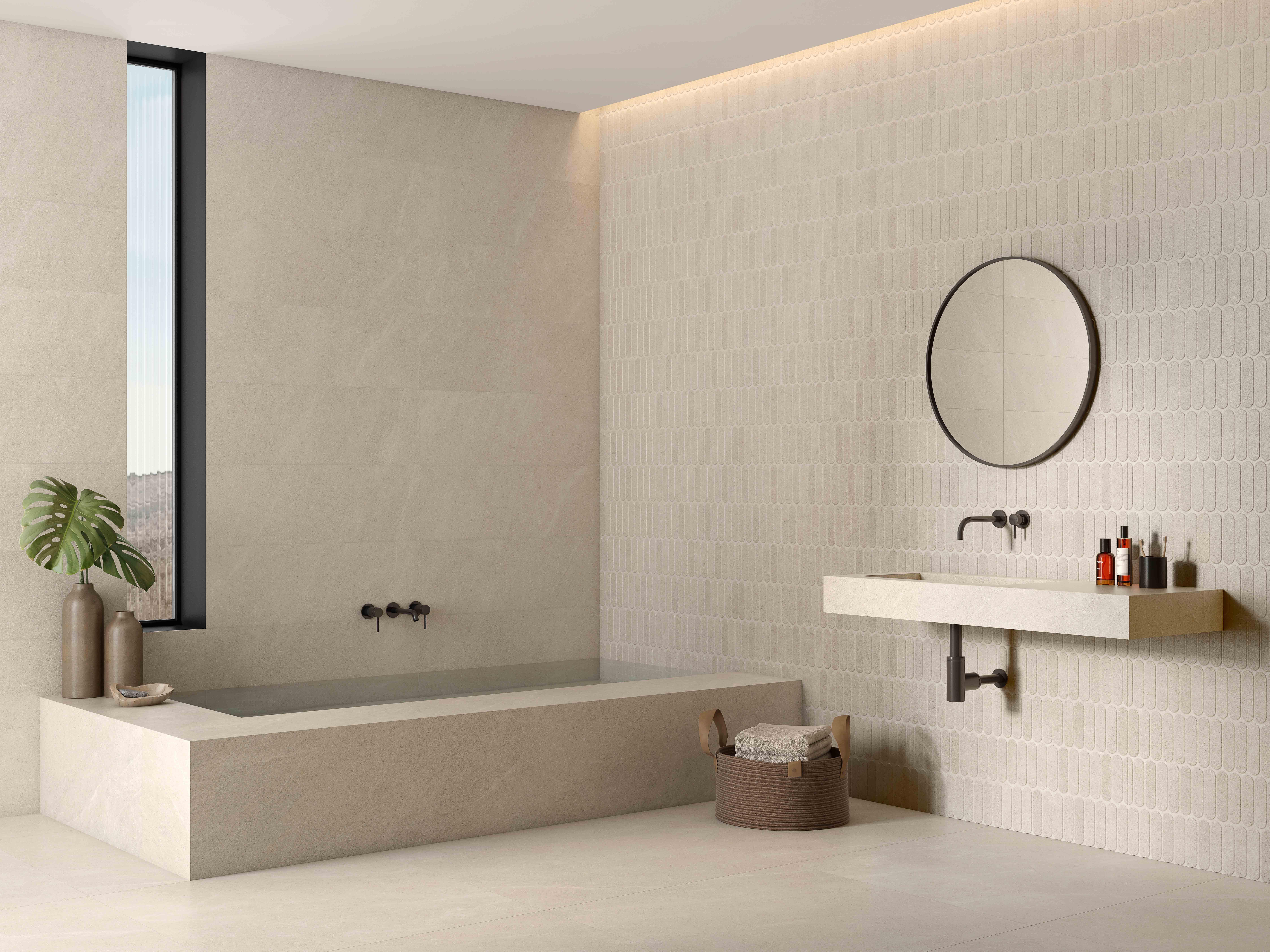 Azulejo cerámico Riviere efecto piedra beige 90x30 cm ROCA TILES ...