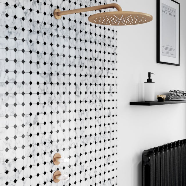 Mosaico in pietra Graphik Brit bianco e nero e grigio lucido L 31 x L 31cm x Sp. 7 mm