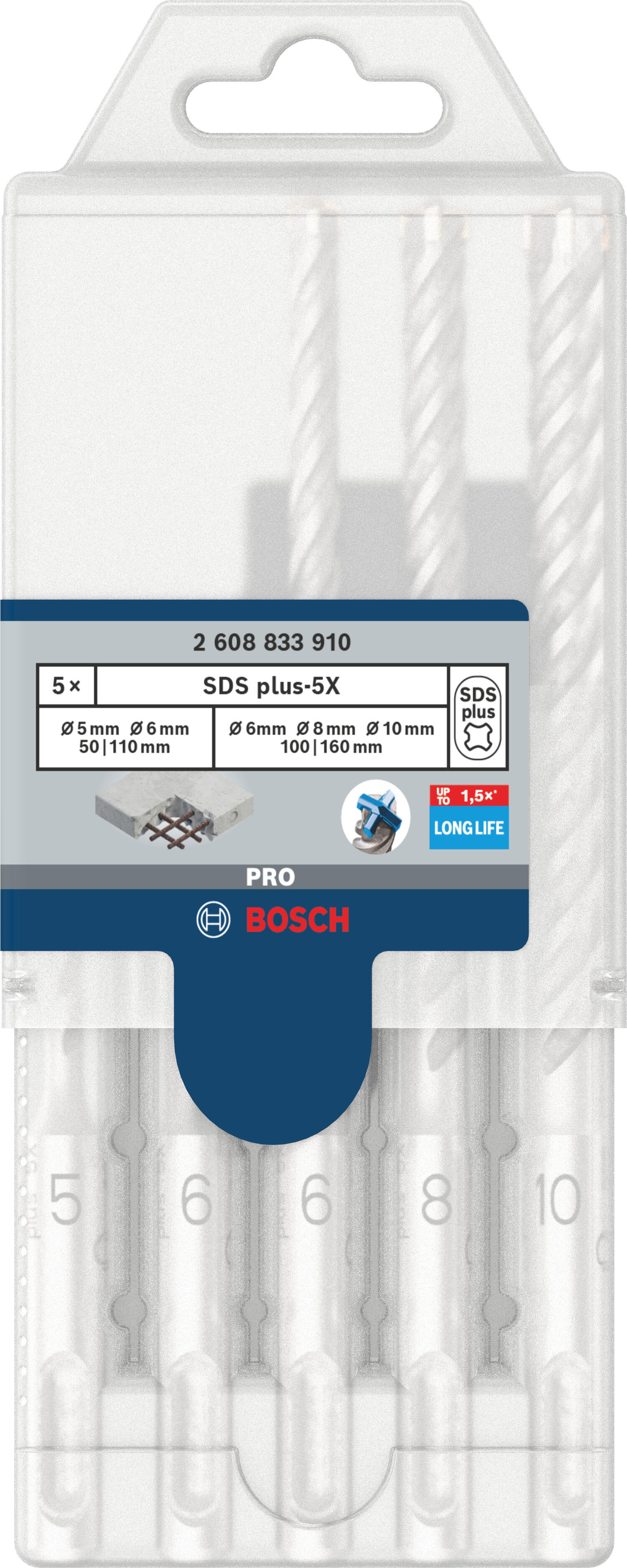 Lot de 5 Foret à béton SDS Plus, Diam.10 mm, L.100 mm BOSCH PROFESSIONAL - 12