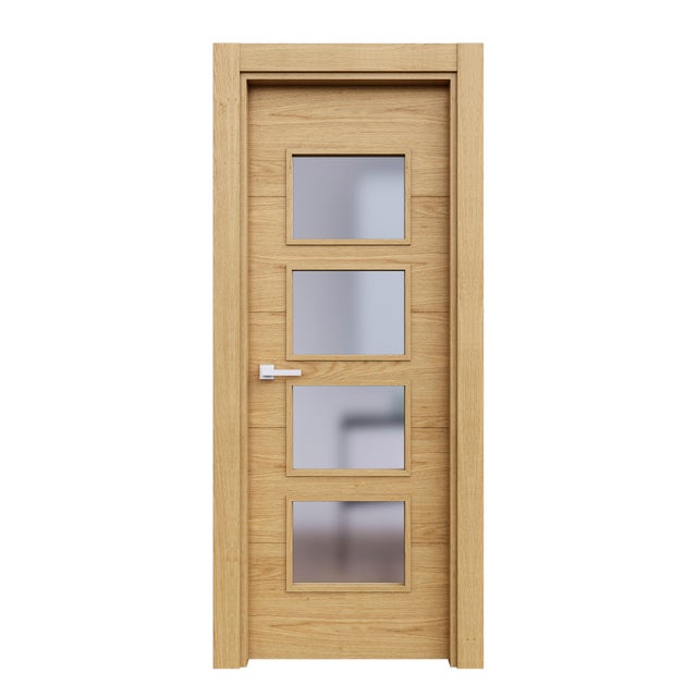 Puerta de interior abatible con cristal maciza barnizada Smart multicapa Duero roble apertura derecha cerco 7x3 anchura 82.5cm