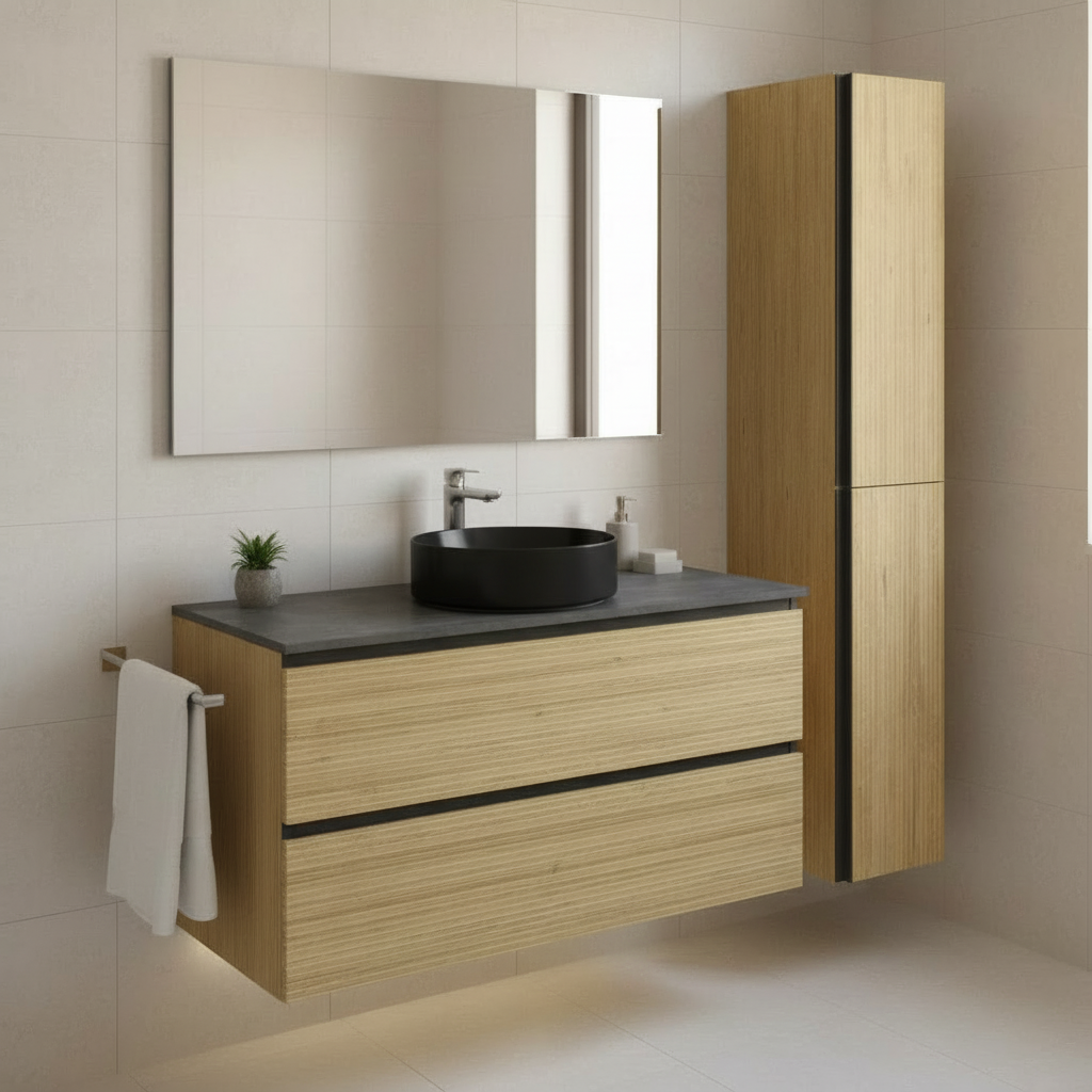 Mueble de baño con lavabo y columna new studio roble 90x48.1 cm