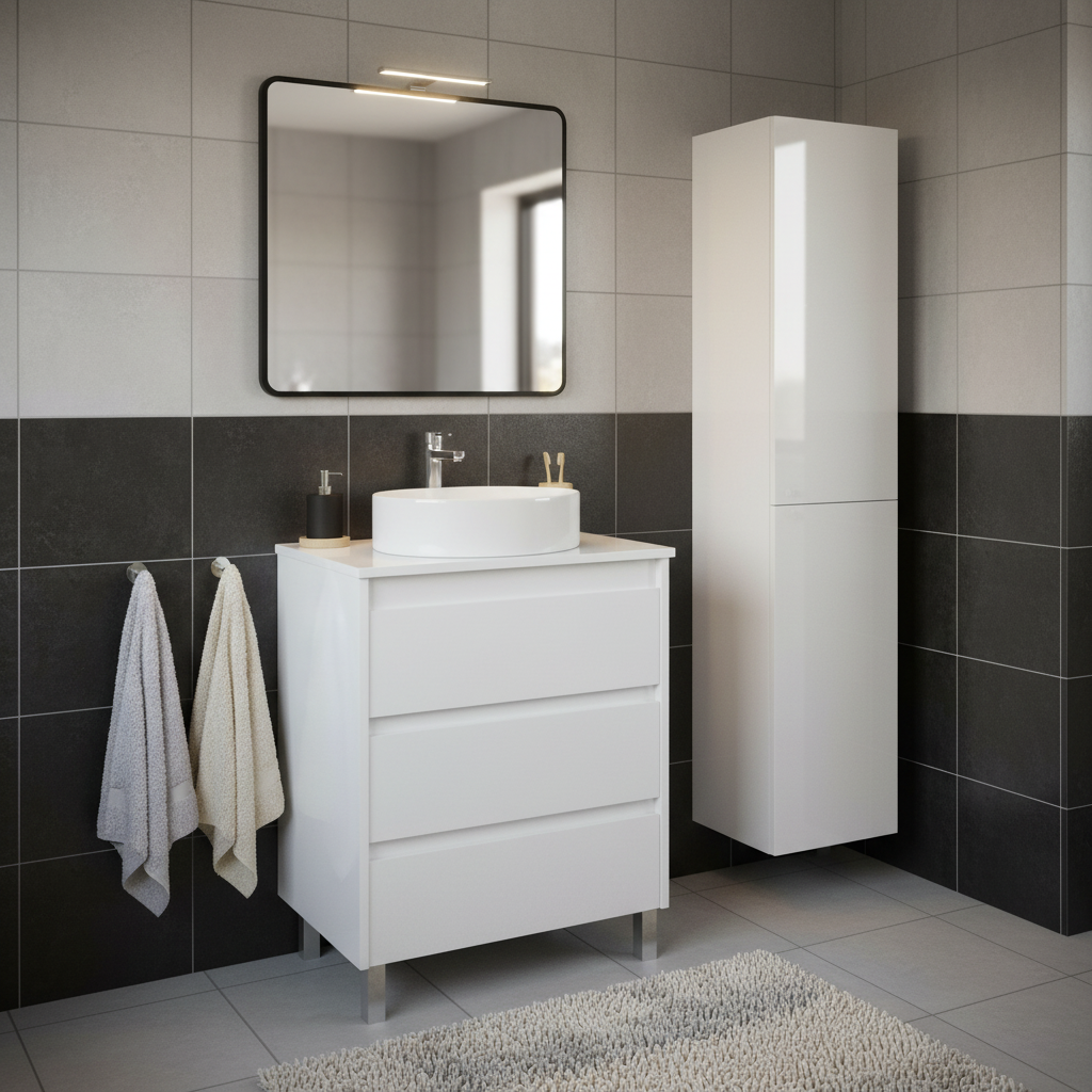 Mueble de baño con lavabo y auxiliar de baño alpine 59x46