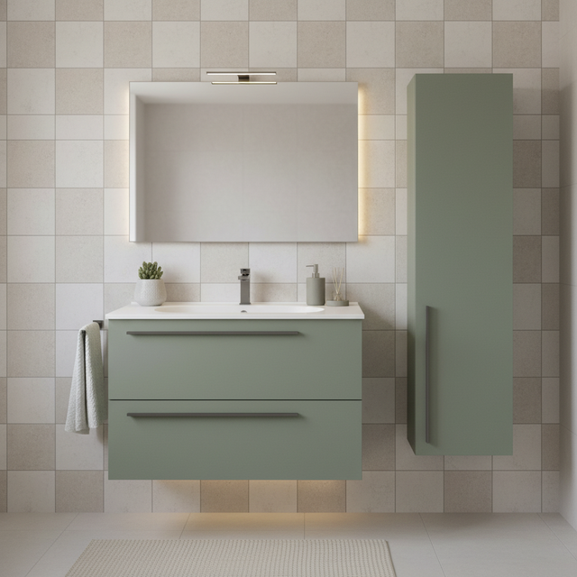 Conjunto de baño con lavabo y columna Mia Verde  80x45 cm