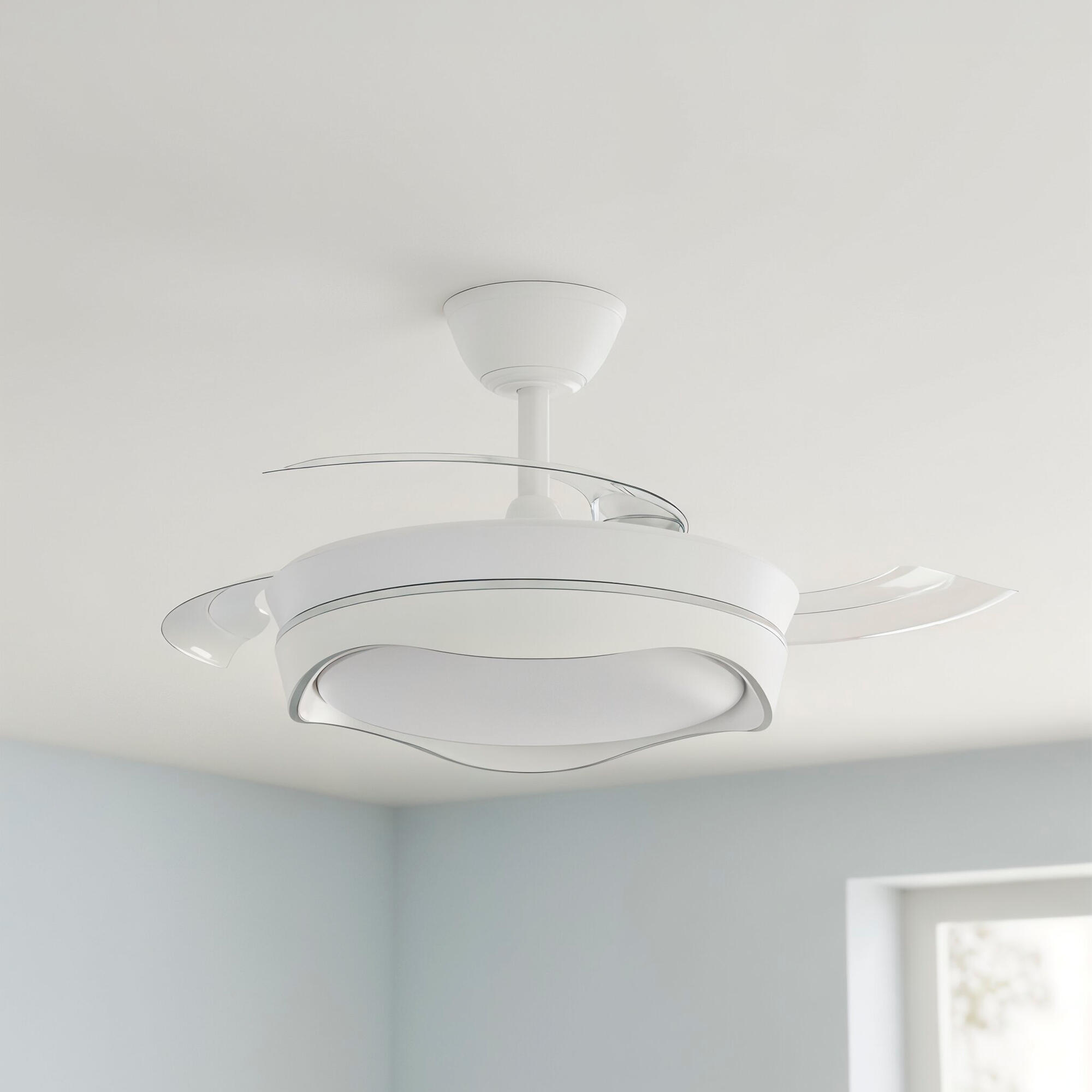 Ventilador de techo con luz silencioso DC 30W con mando ø92 cm Atlas CRISTAL RECORD blanco luz CCT 3 aspas retráctiles tipo lámpara| 7 velocidades| modo verano/invierno| brisa| recomendado para <13m² - 8