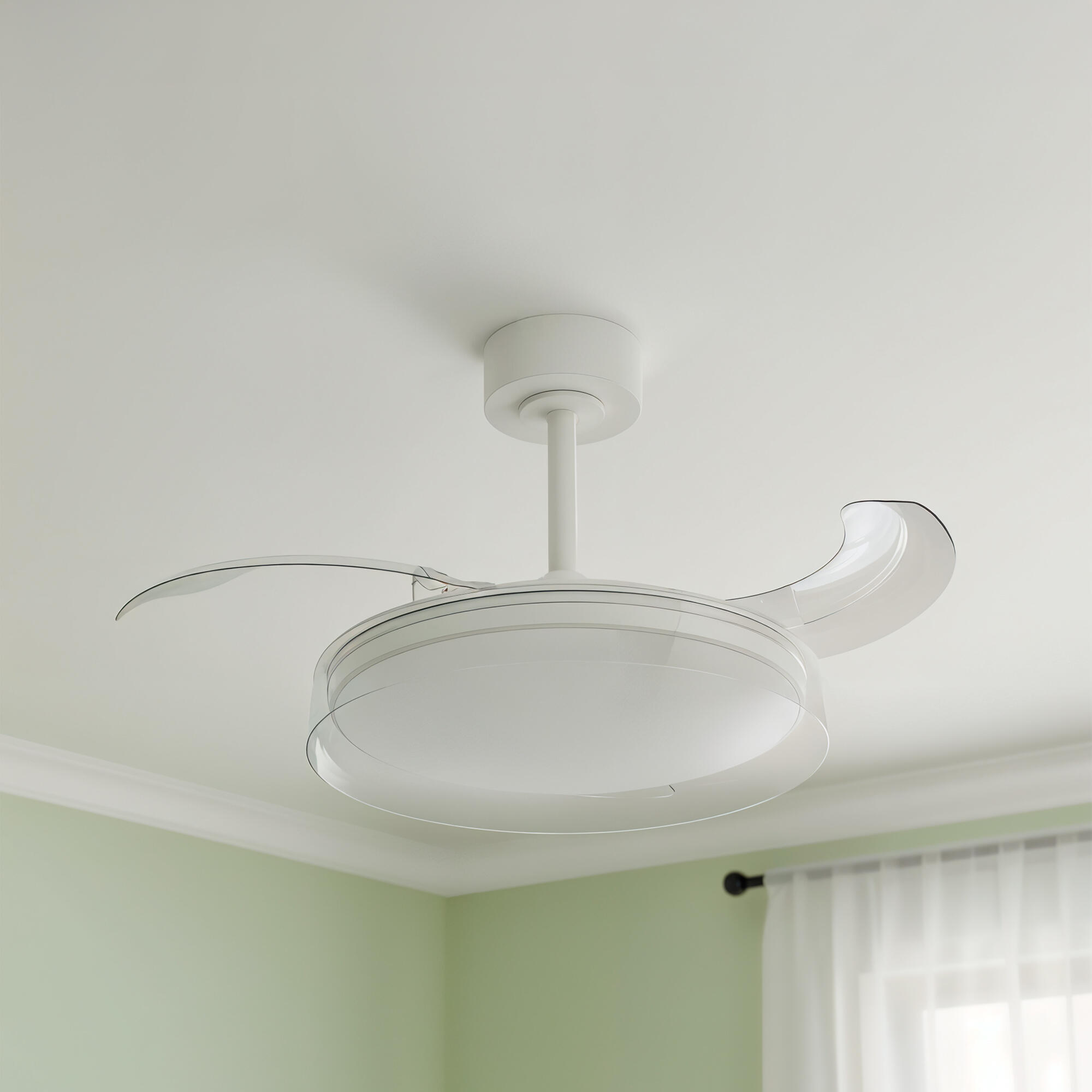 Ventilador de techo con luz silencioso DC 25W con mando ø91 cm Glass Fan MANTRA blanco luz CCT 3 aspas retráctiles tipo lámpara| 8 velocidades| recomendado para <13m² - 5