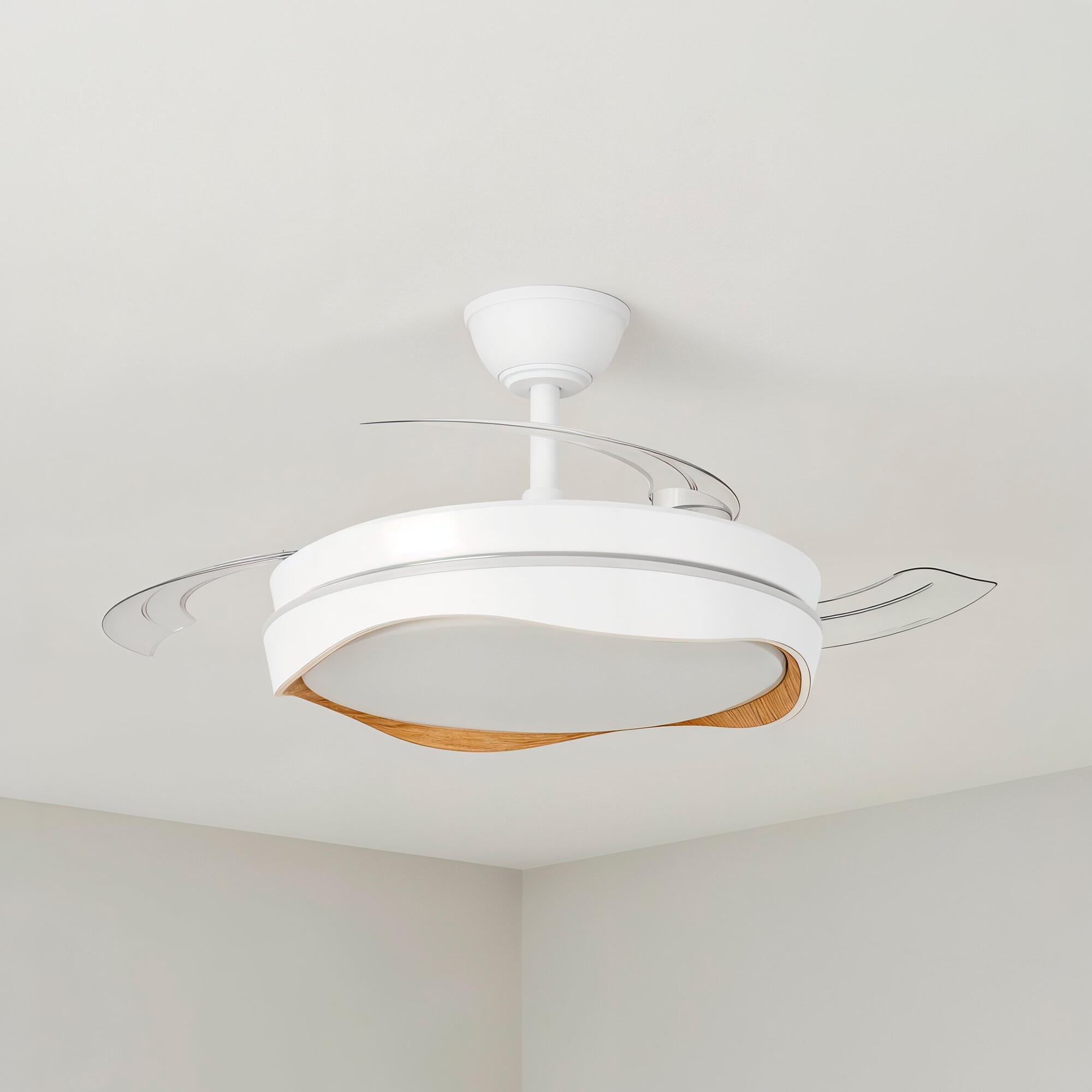 Ventilador de techo con luz silencioso DC 30W con mando ø106 cm Atlas CRISTAL RECORD marrón y blanco luz CCT 3 aspas retráctiles tipo lámpara| 7 velocidades| modo verano/invierno| brisa| recomendado de 13 a 20m² - 6