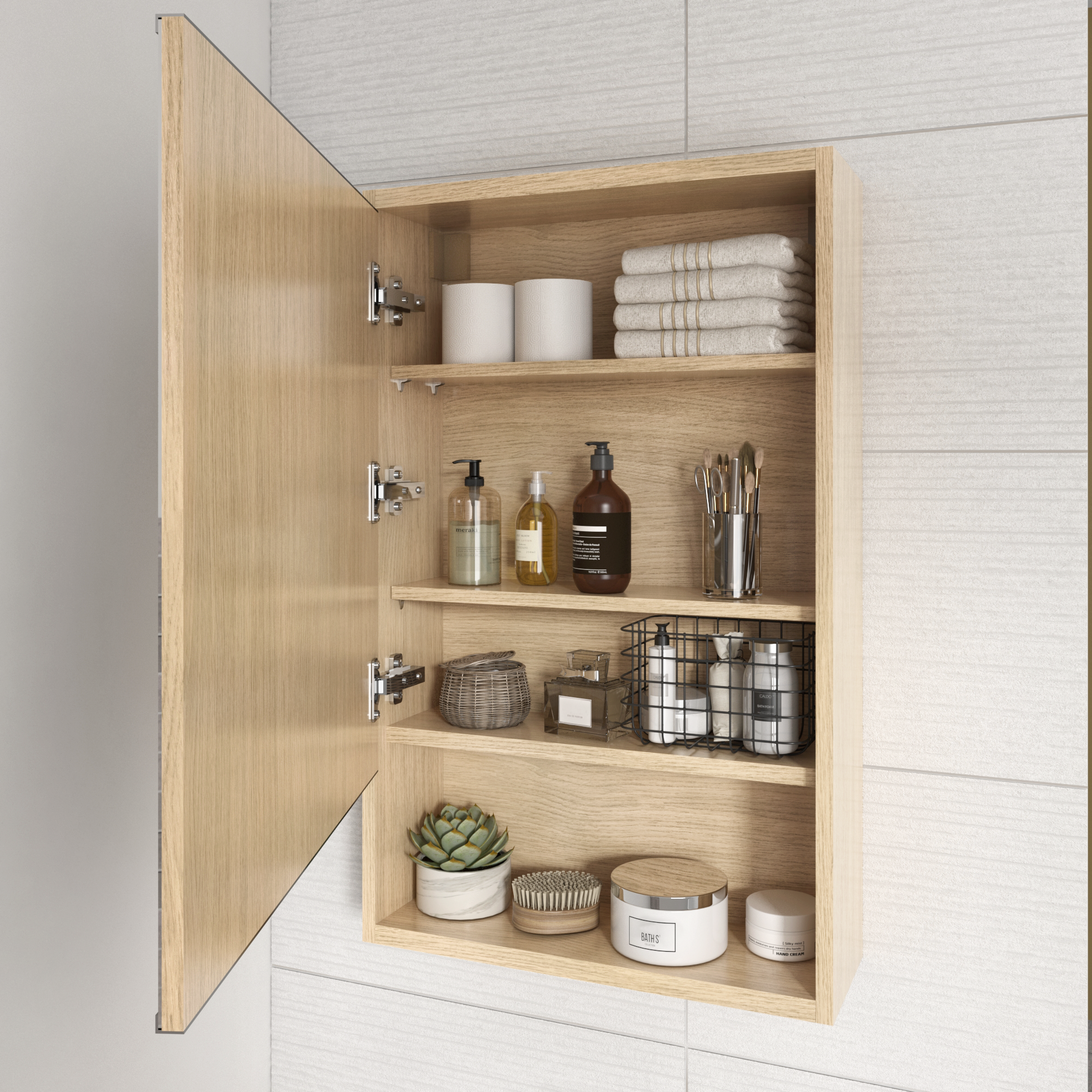 Armoire de toilette sans éclairage l.60 cm H.75 cm P.16 cm, chêne naturel, SENSE - 2