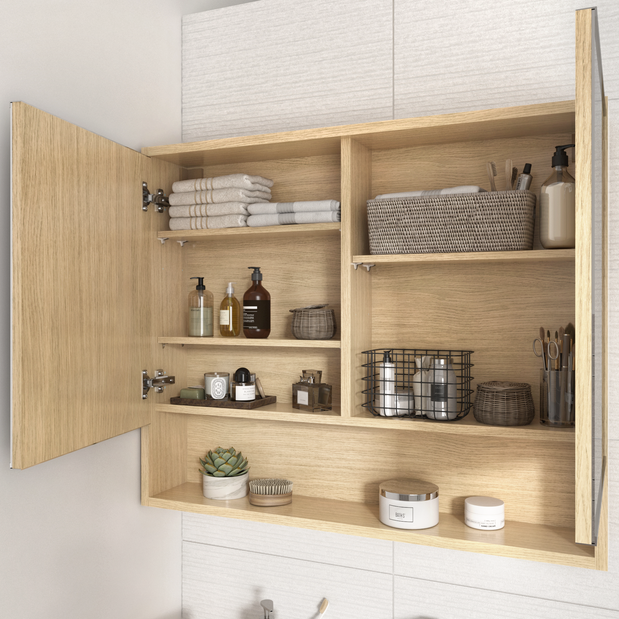 Armoire de toilette l.90 cm H.75 cm P.16 cm, chêne naturel, SENSEA Natural - 3