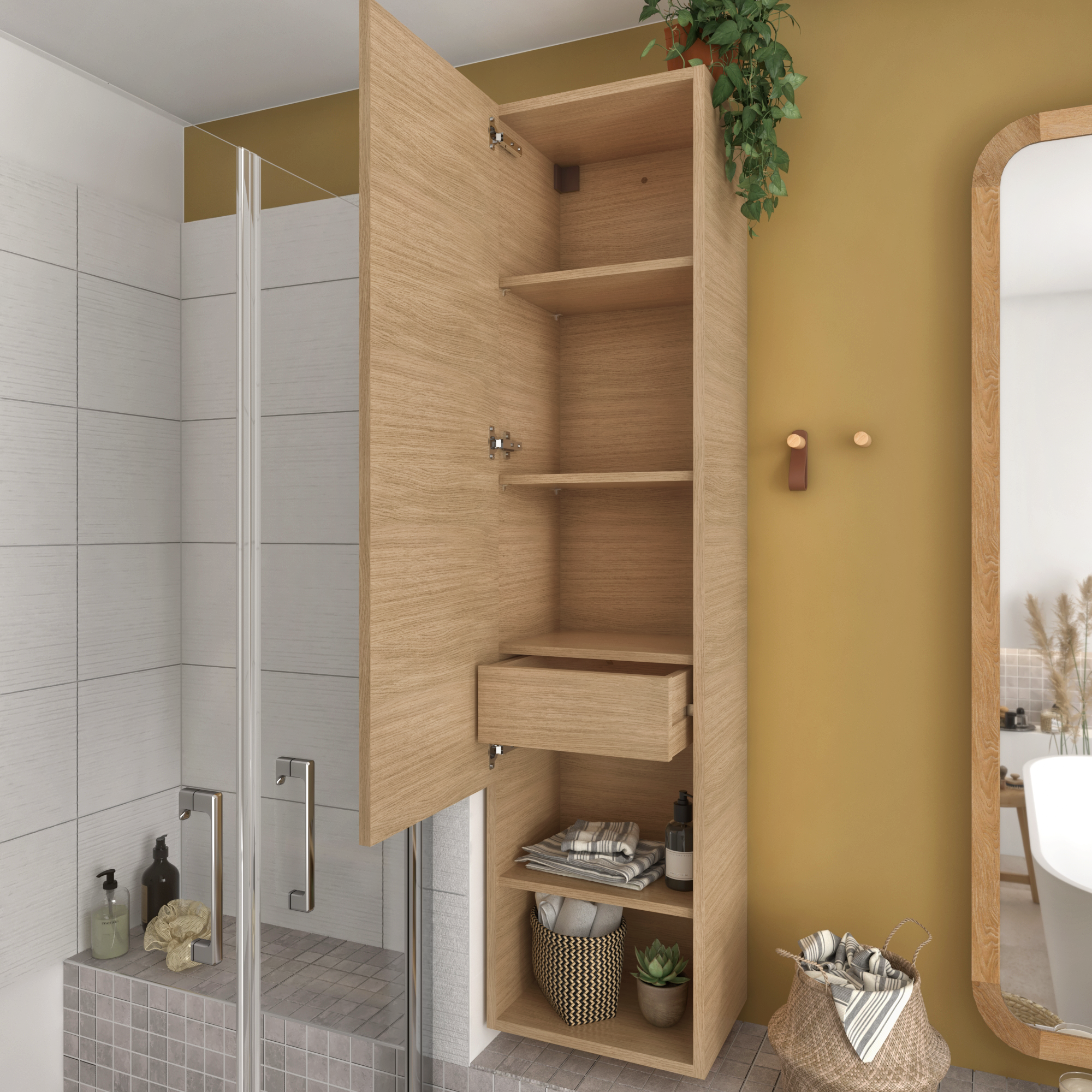 Colonna per mobile bagno Natural SENSEA 1 cassetto 1 anta P 32 x L 40 x H 165 cm marrone laccato legno - 6