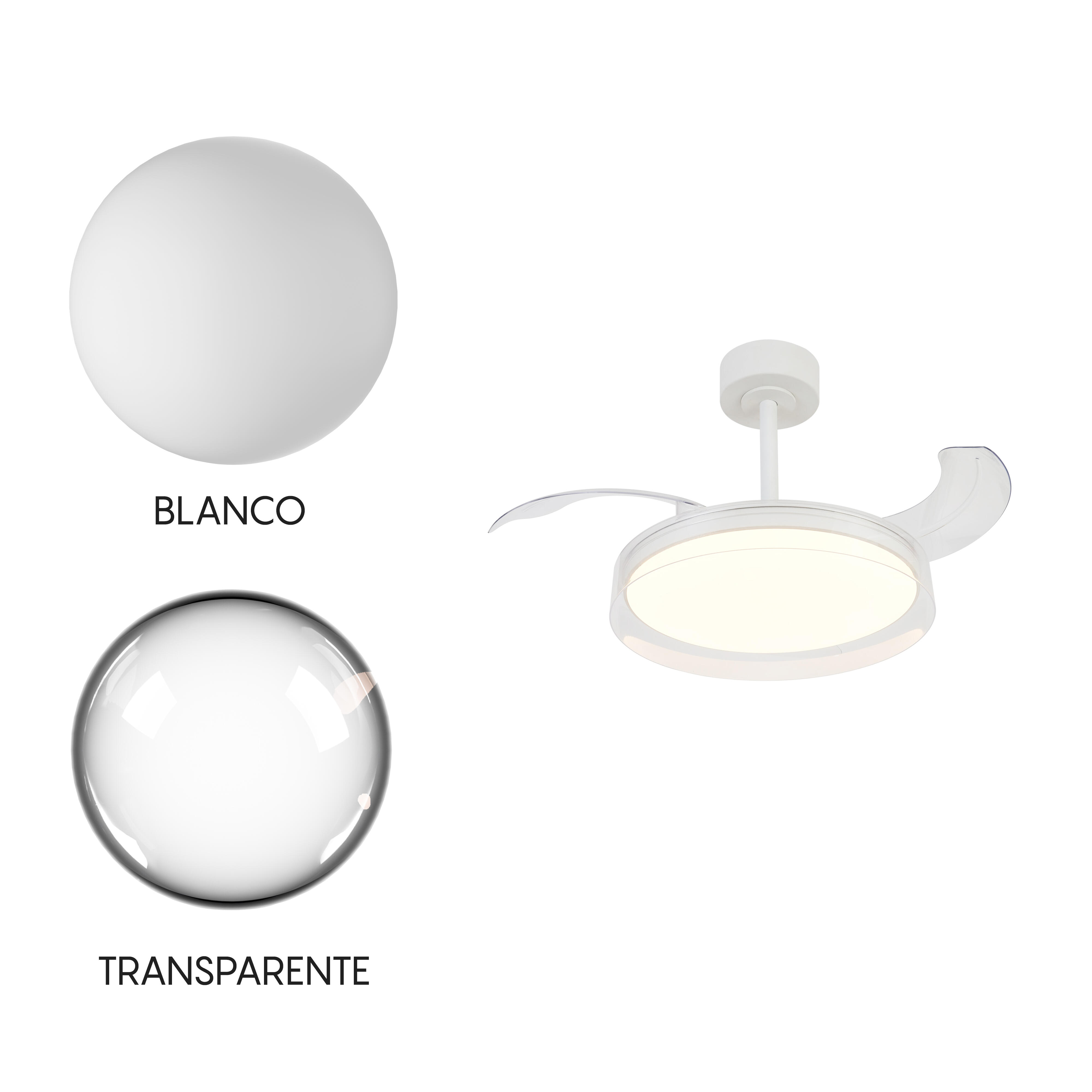 Ventilador de techo con luz silencioso DC 25W con mando ø91 cm Glass Fan MANTRA blanco luz CCT 3 aspas retráctiles tipo lámpara| 8 velocidades| recomendado para <13m² - 14