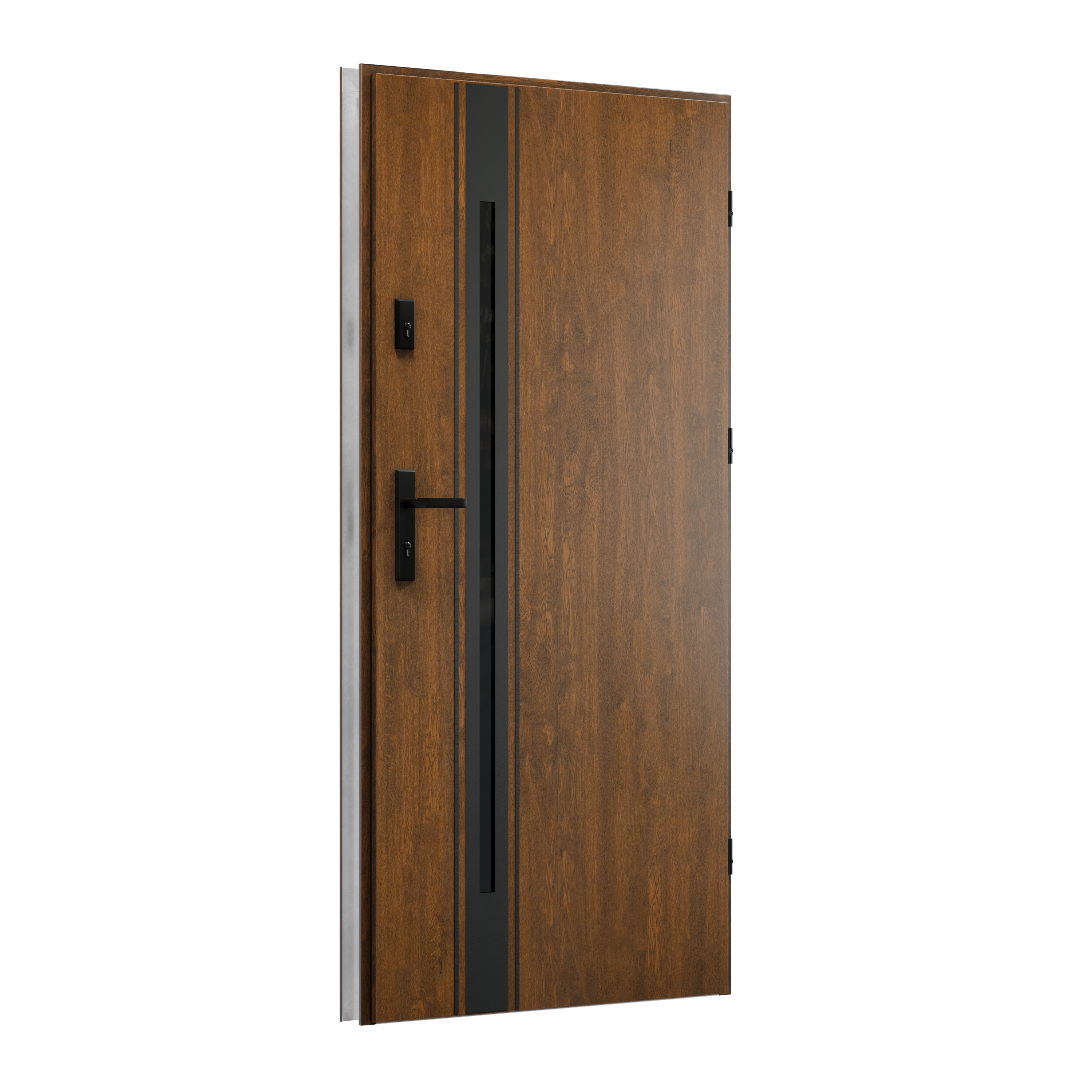 Drzwi zewnętrzne stalowe wejściowe 90 prawe S68 MONO orzechowe O.K.DOORS - 7