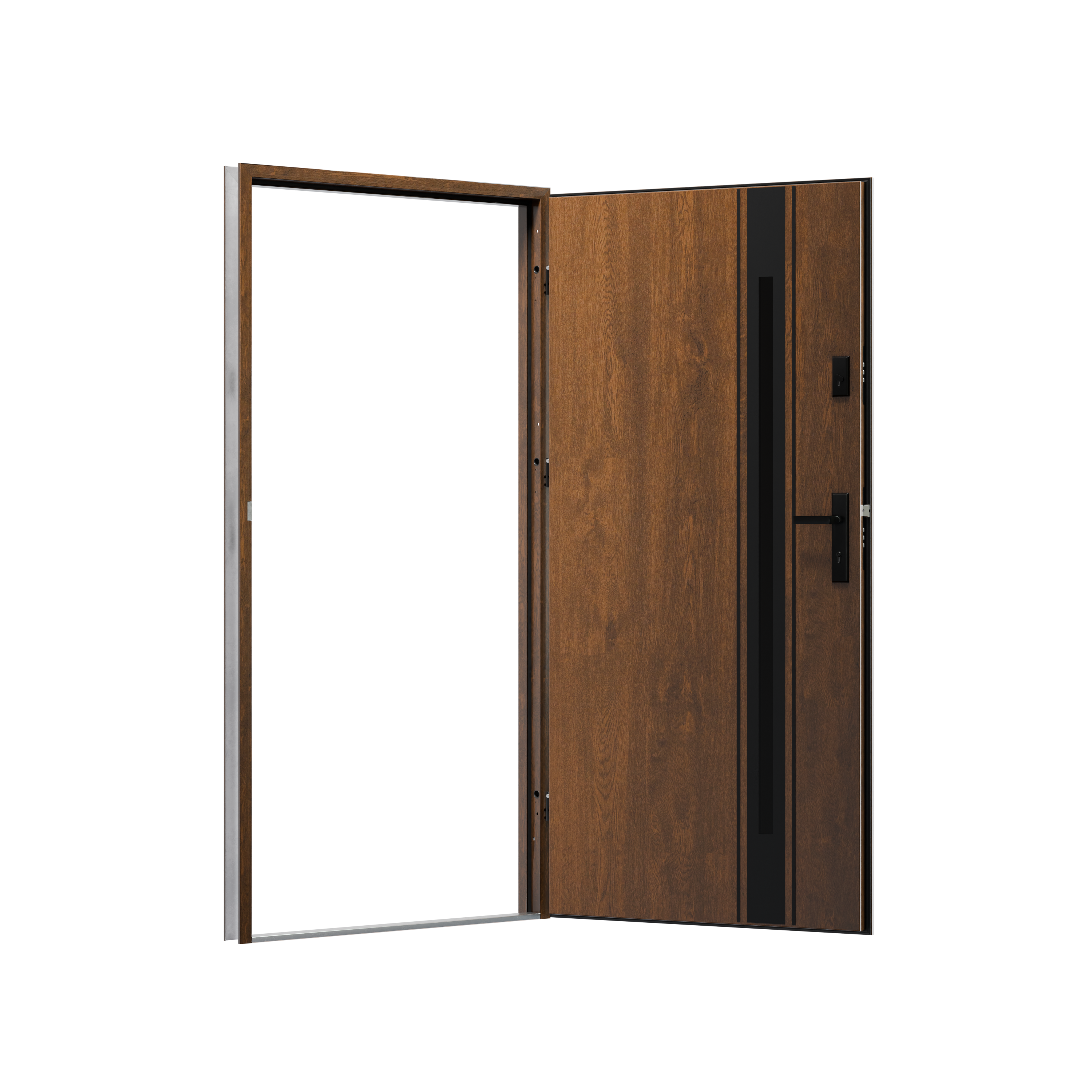 Drzwi zewnętrzne stalowe wejściowe 90 prawe S68 MONO orzechowe O.K.DOORS - 3