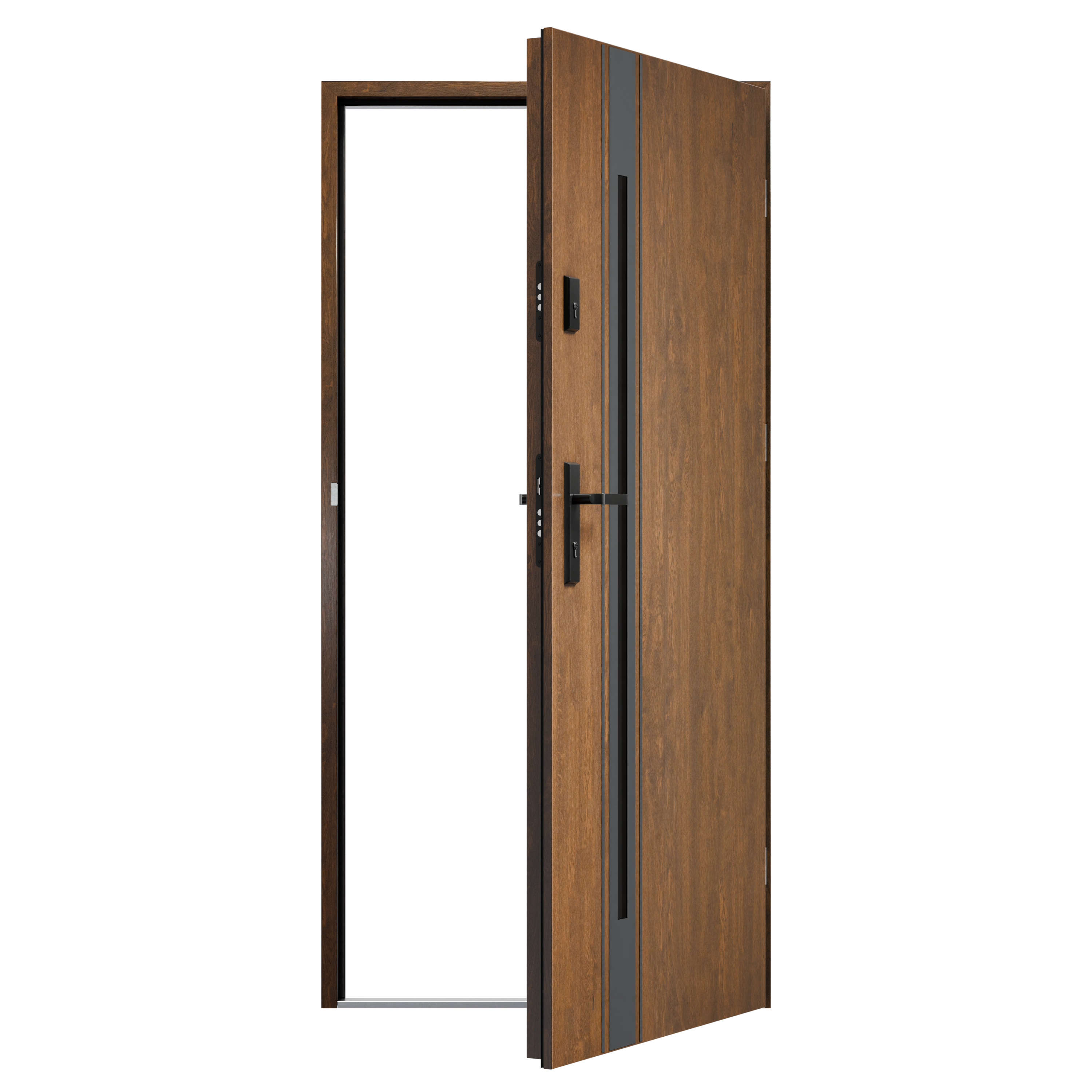 Drzwi zewnętrzne stalowe wejściowe 90 prawe S68 MONO orzechowe O.K.DOORS - 2