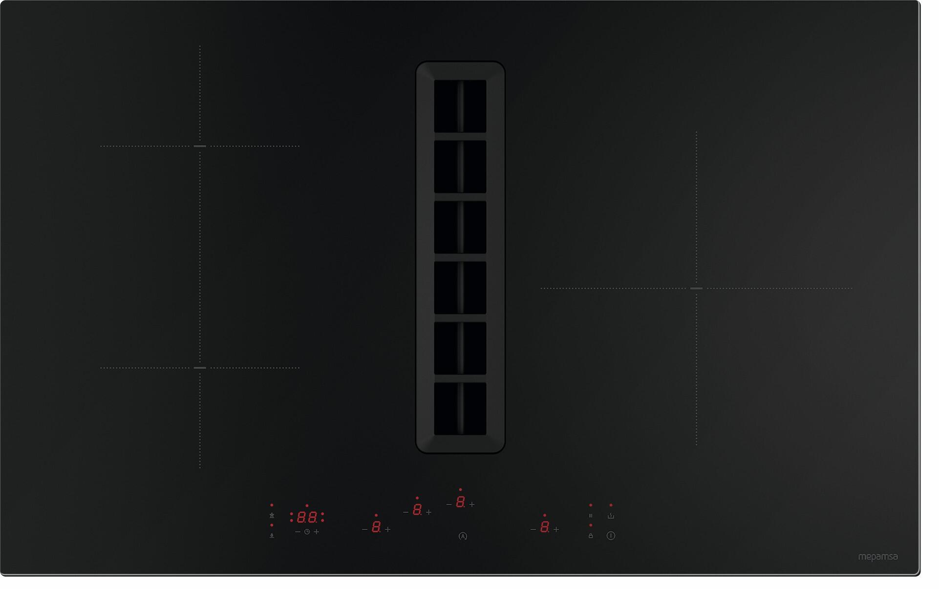 placa de induccion con extractor mepamsa indu value 3z con 3 zonas de coccion y zona flex 7400w negro 83 cm