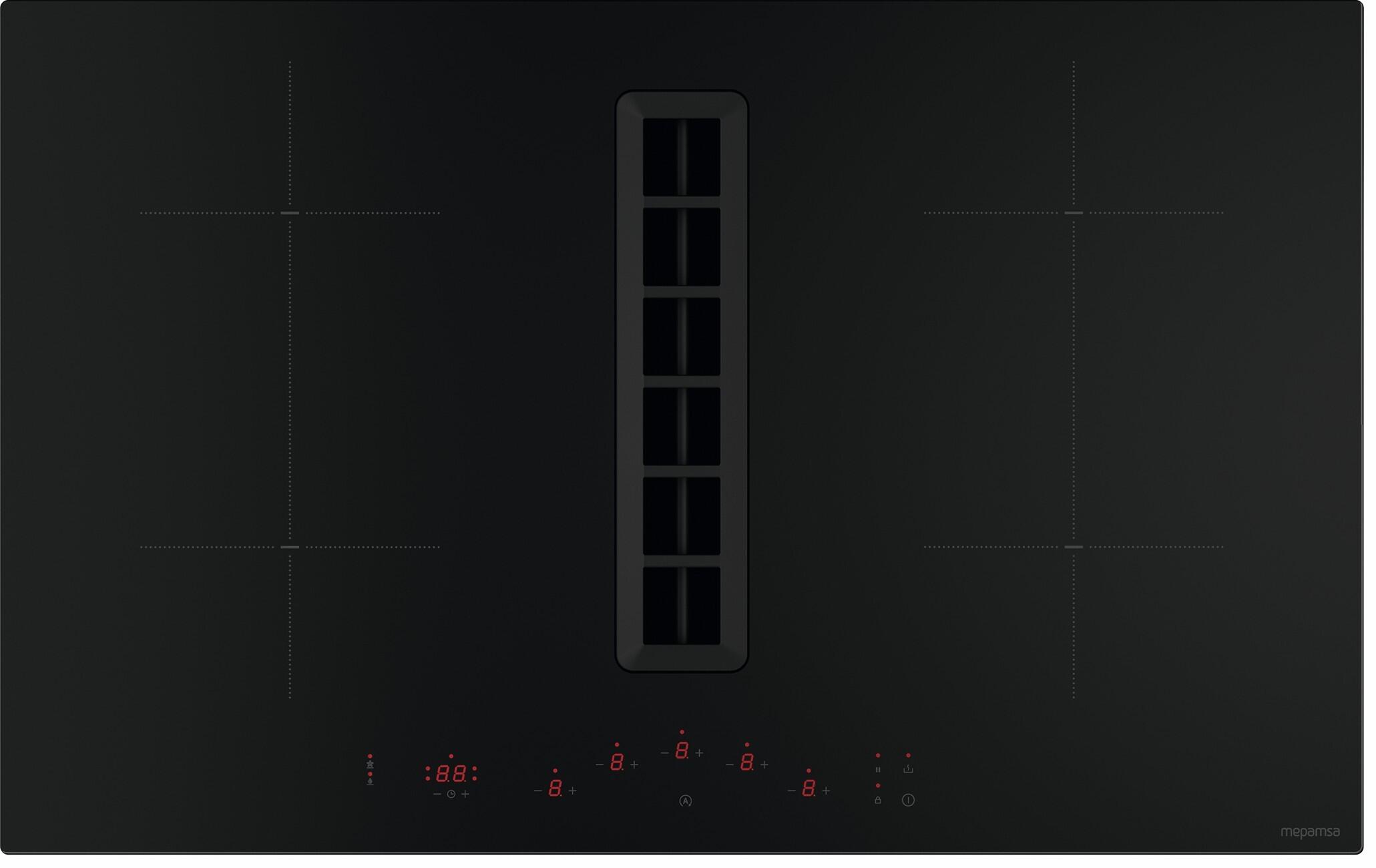 placa de induccion con extractor mepamsa indu value 83cm asp con 4 zonas de coccion y zona flex 7400w negro 83 cm