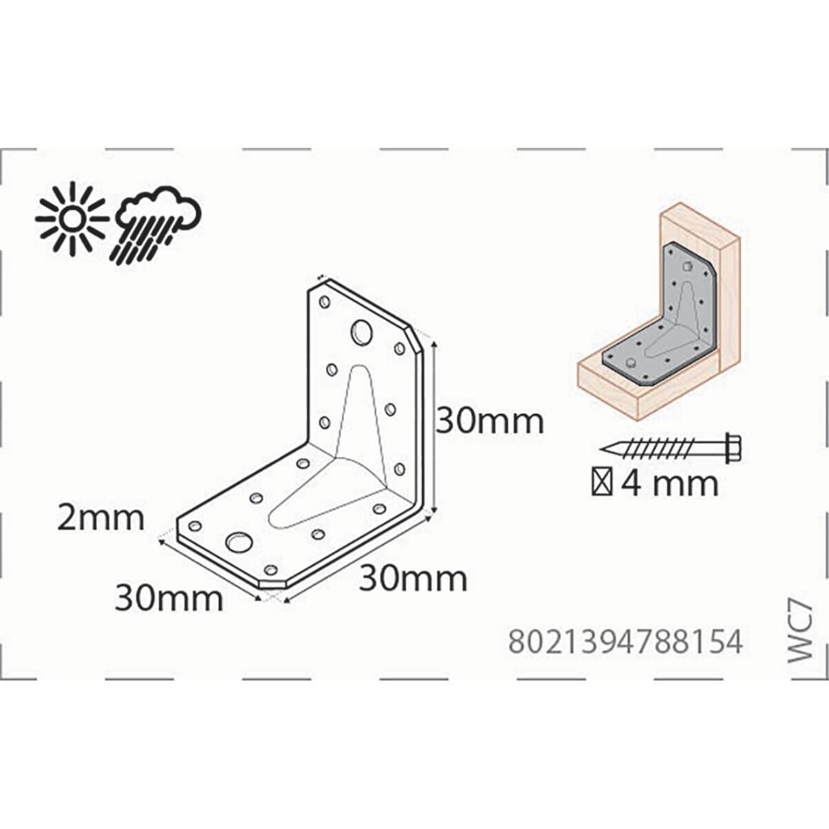 Piastra angolare STANDERS in acciaio zincato bianco L 30 x H 30 X Sp 2 mm - 4