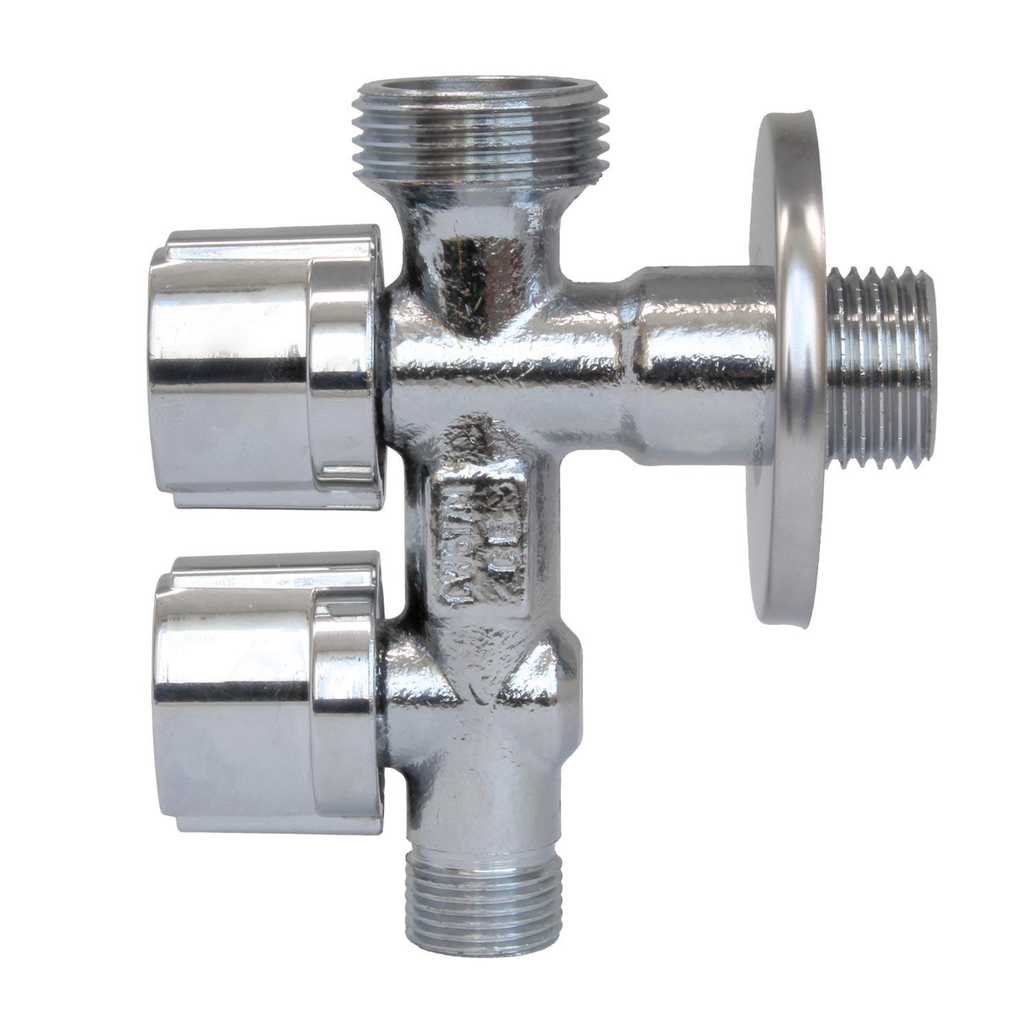 LLAVE DE ESCUADRA DOBLE CON GRIFO LAVADORA- LAVABO 1/2