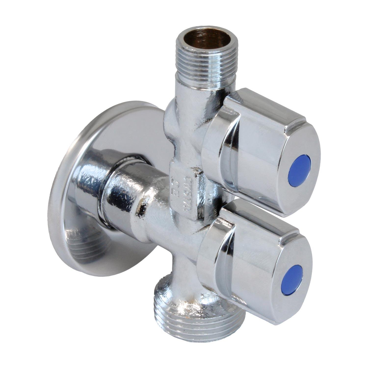 LLAVE DE ESCUADRA DOBLE CON GRIFO LAVADORA- LAVABO 1/2