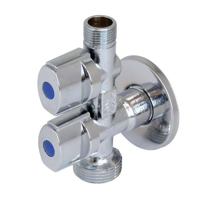 LLAVE DE ESCUADRA DOBLE CON GRIFO LAVADORA- LAVABO 1/2