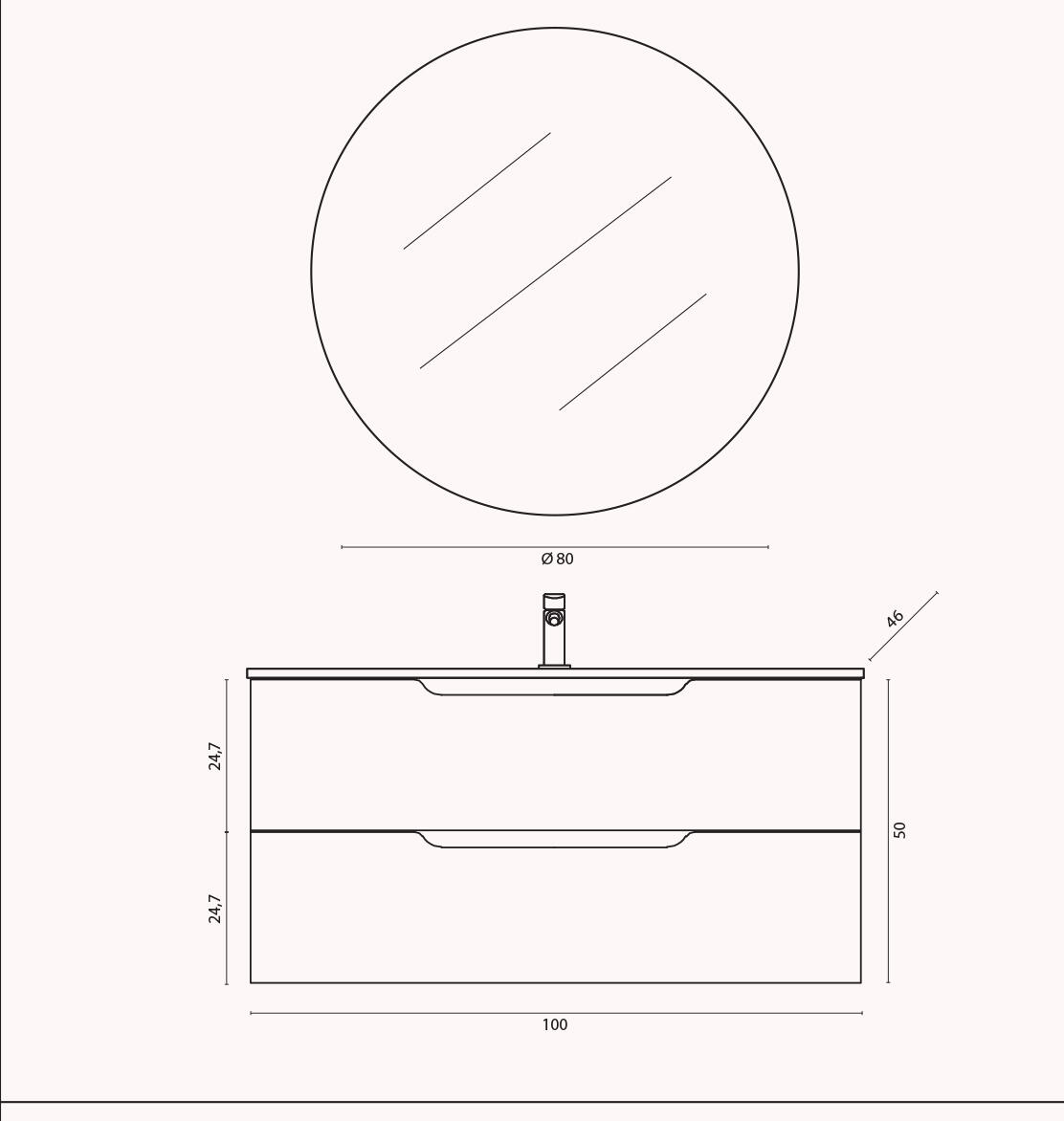 Mobile bagno sospeso con lavabo e specchio L 100 x H 50 x P 45 cm rovere cannettato 2 cassetti Kanne - 5