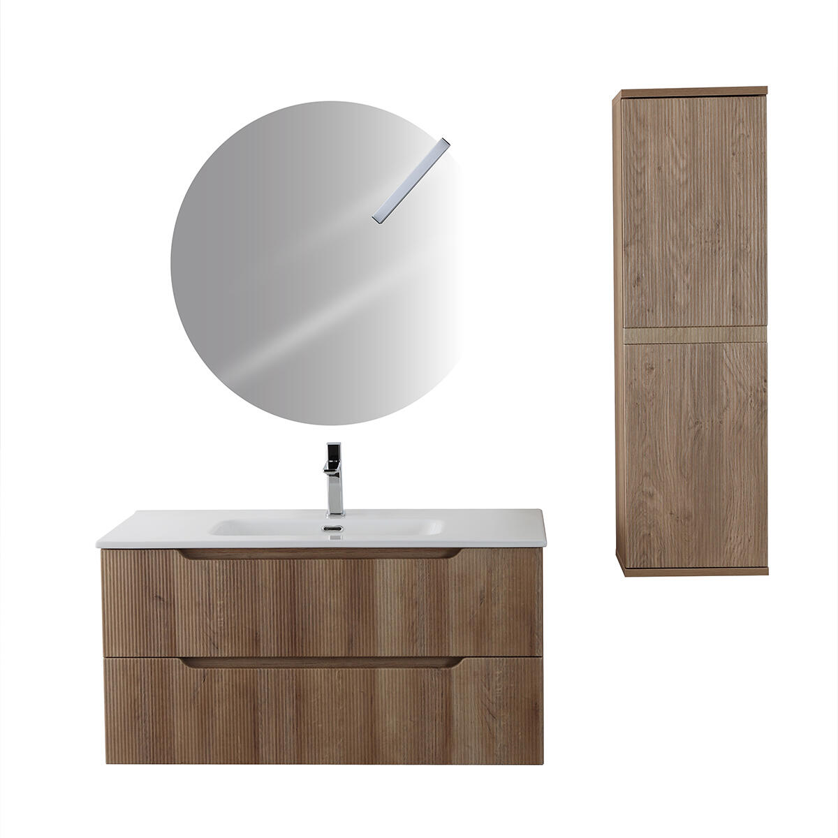 Mobile bagno sospeso con lavabo e specchio L 100 x H 50 x P 45 cm rovere cannettato 2 cassetti Kanne - 4