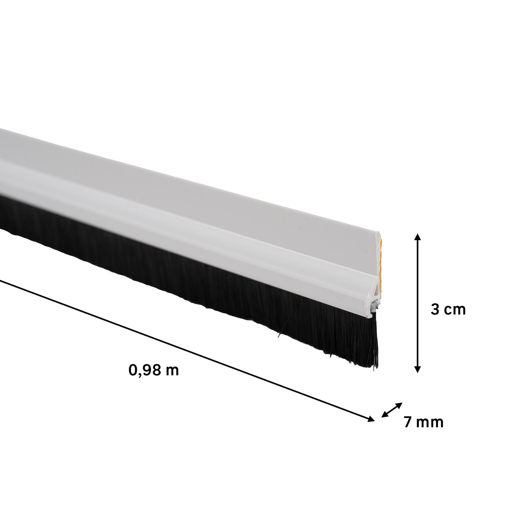 Burlete de puerta GEKO pvc adhesivo cepillo en color blanco, 7 mm de espesor x 3 cm de altura x 98 cm de longitud. Recortable. Tipo de instalación encolado. - 5