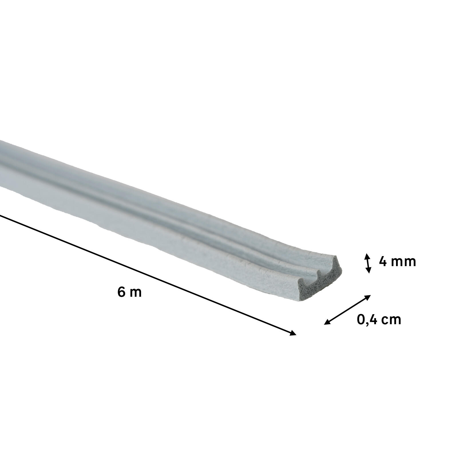 Burlete para ventanas y puertas BURCASA caucho en color gris, 4 mm de anchura x 6 m de longitud. Impide el paso del agua. Perfil junta E. Recortable. Tipo de instalación encolado. - 5