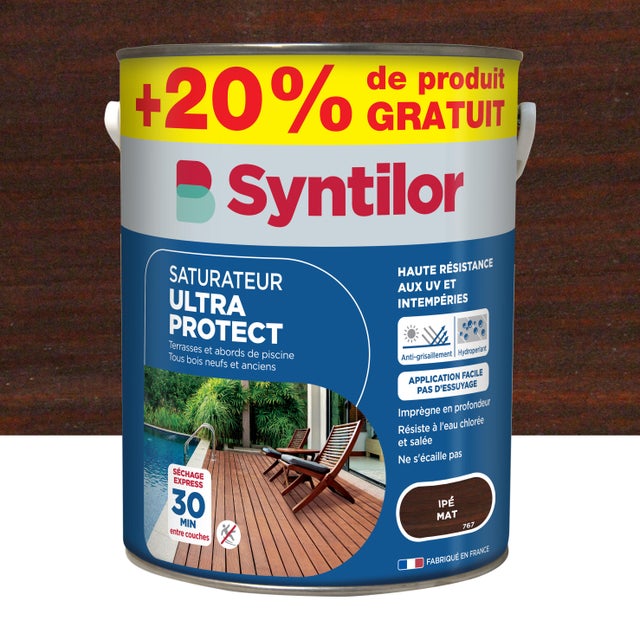 Saturateur pour bois extérieur SYNTILOR Ultra protect ipé mat 5L+20% gratuit