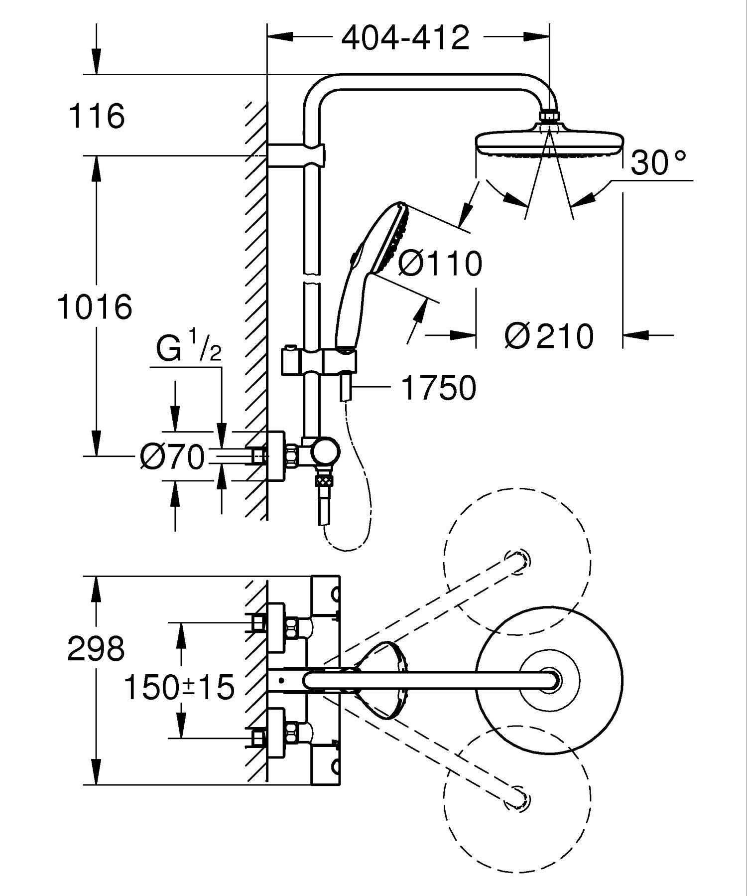 Coluna de duche com torneira monocomando termostático cromado Grohe Start Clova 210 - 5
