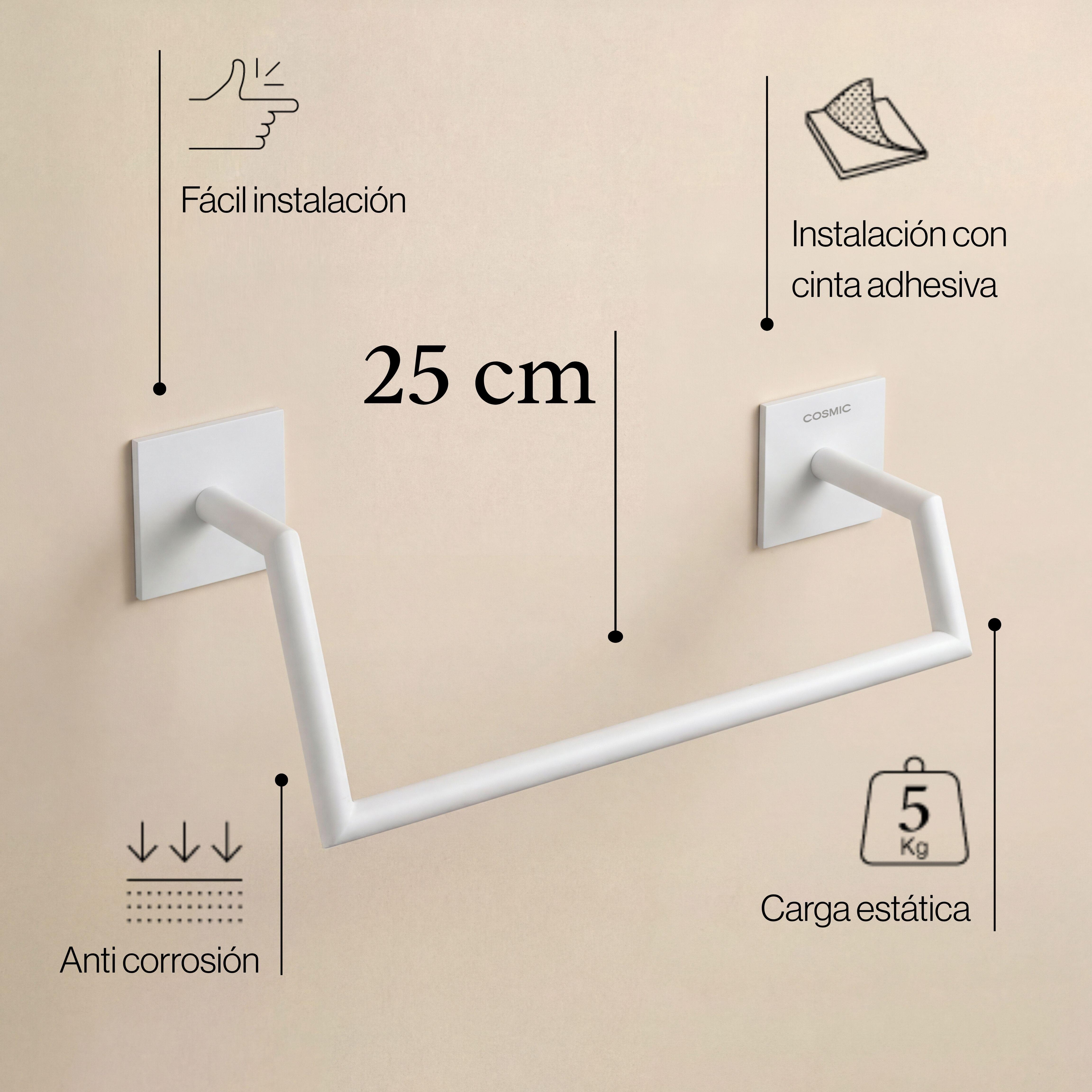 Toallero de aro blanco mate para pegar Link 25.5x10x7 cm - 10
