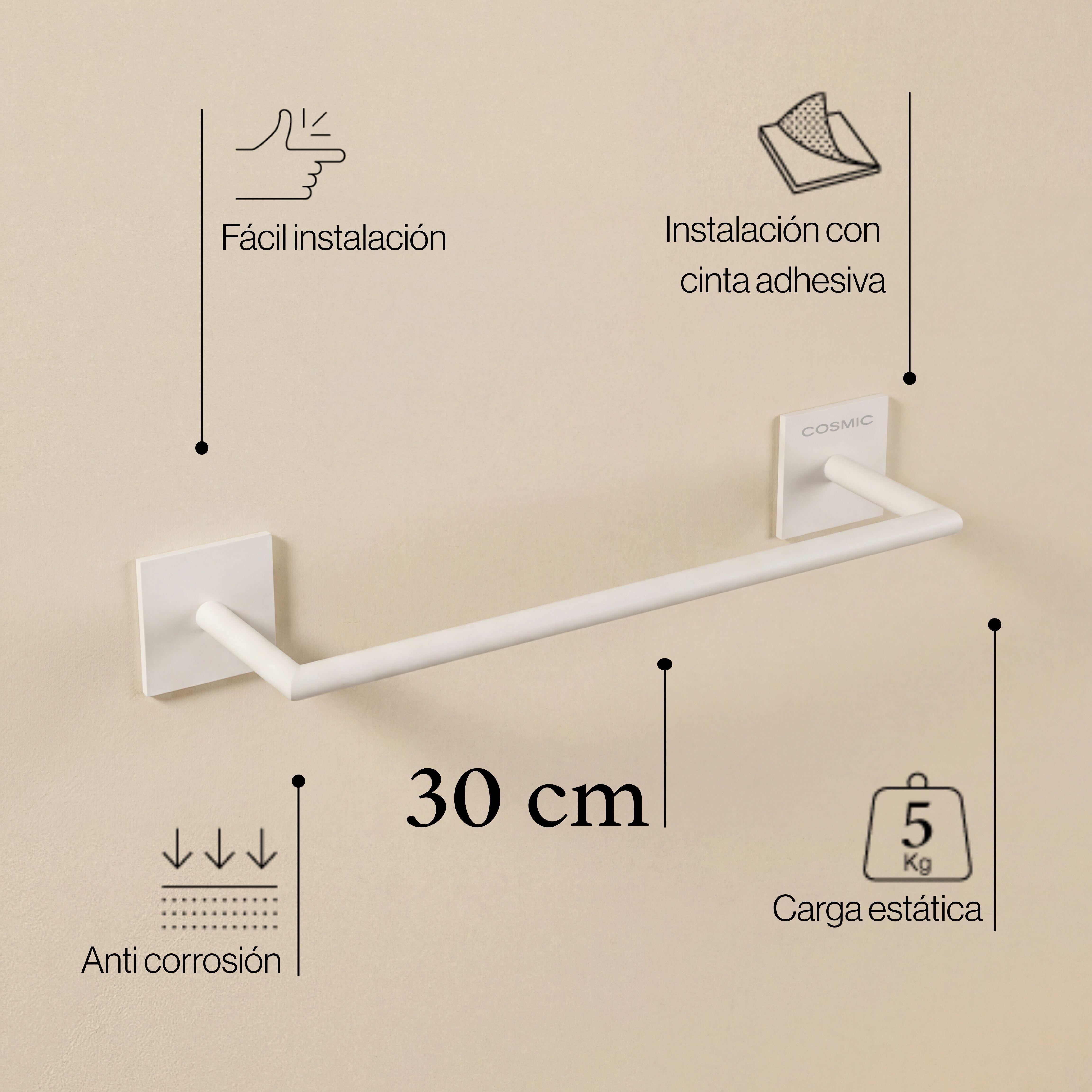 Toallero de barra blanco mate para pegar Link 30x7x4.5 cm - 4