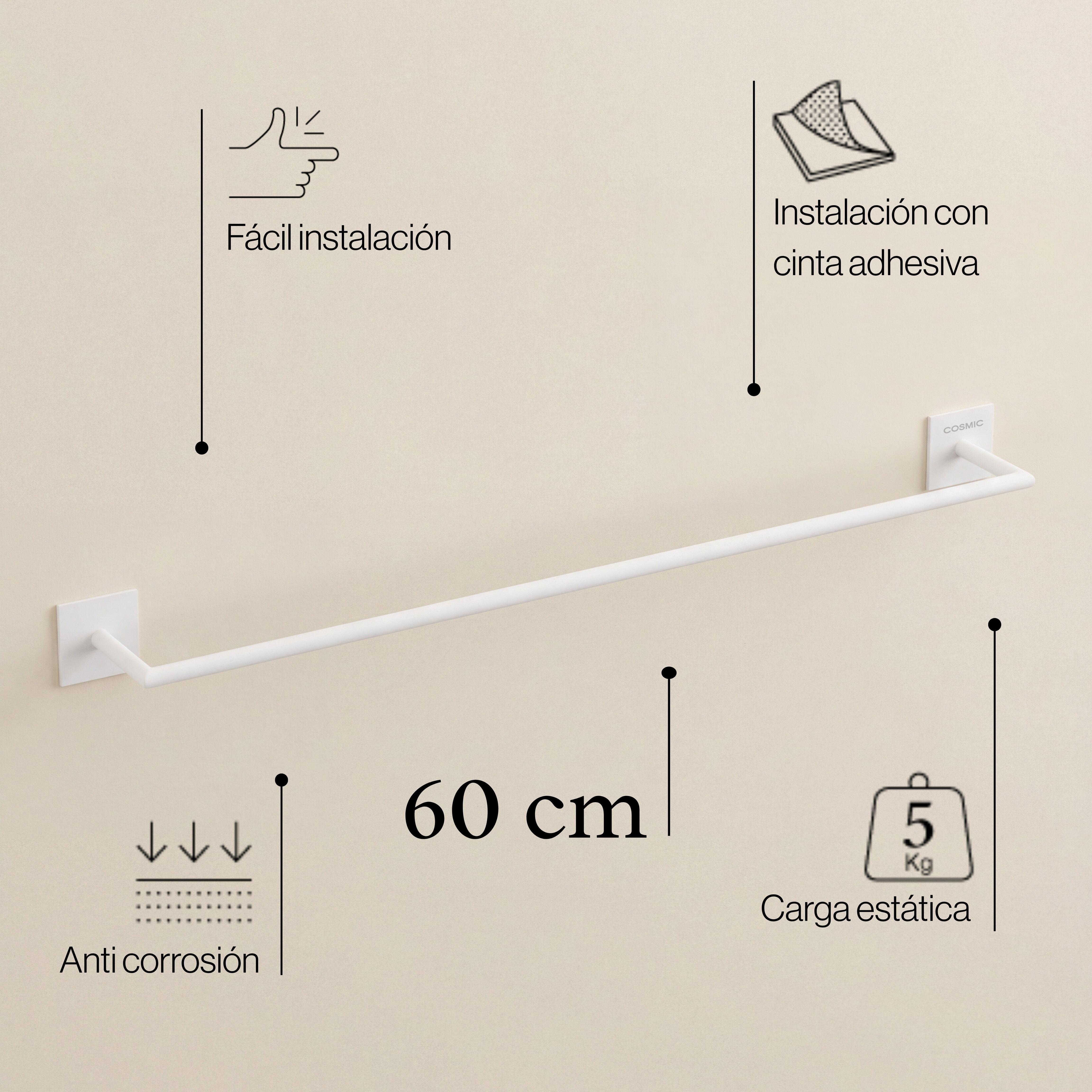 Toallero de barra blanco mate para pegar Stick 60x4.5x7 cm - 5