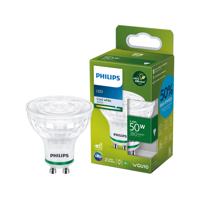 Żarówka LED GU10 2.4 W = 50 W 380 lm Neutralna biel Philips Klasa A