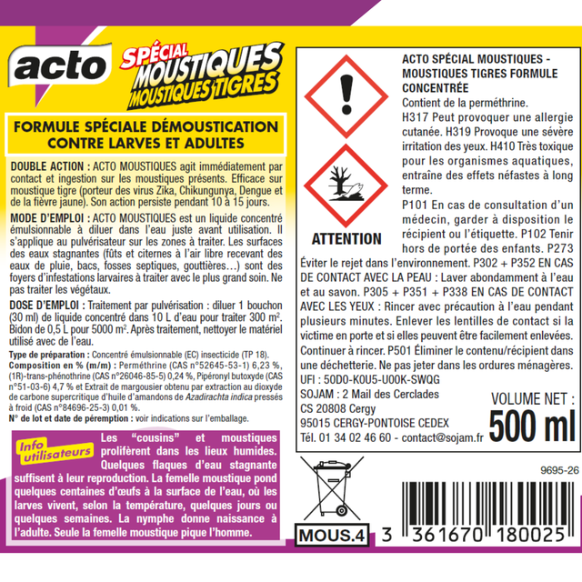 Liquide concentré spécial moustiques ACTO
