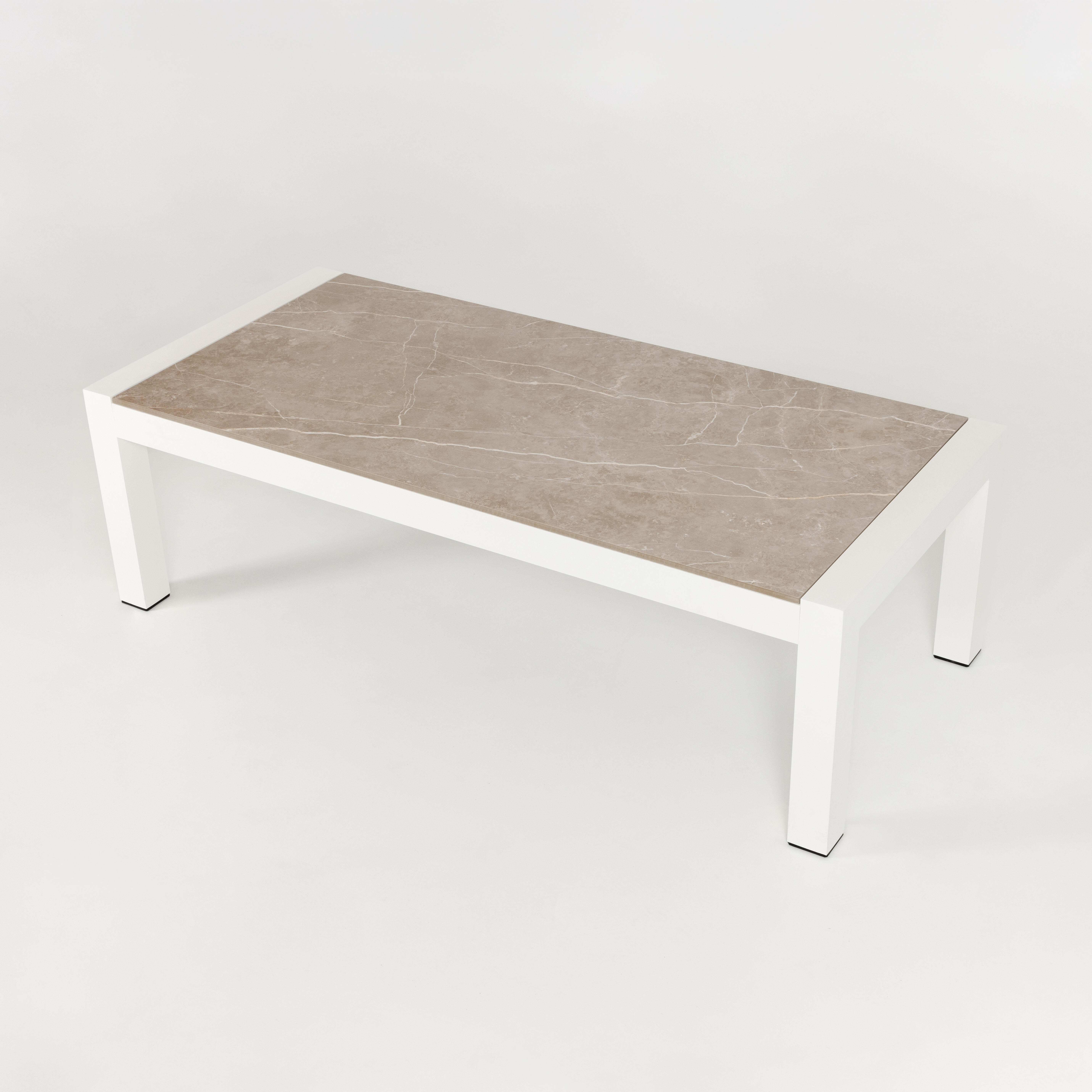Mesa auxiliar de aluminio y cerámica Luca blanco Taupe de 132x42x60 cm - 6
