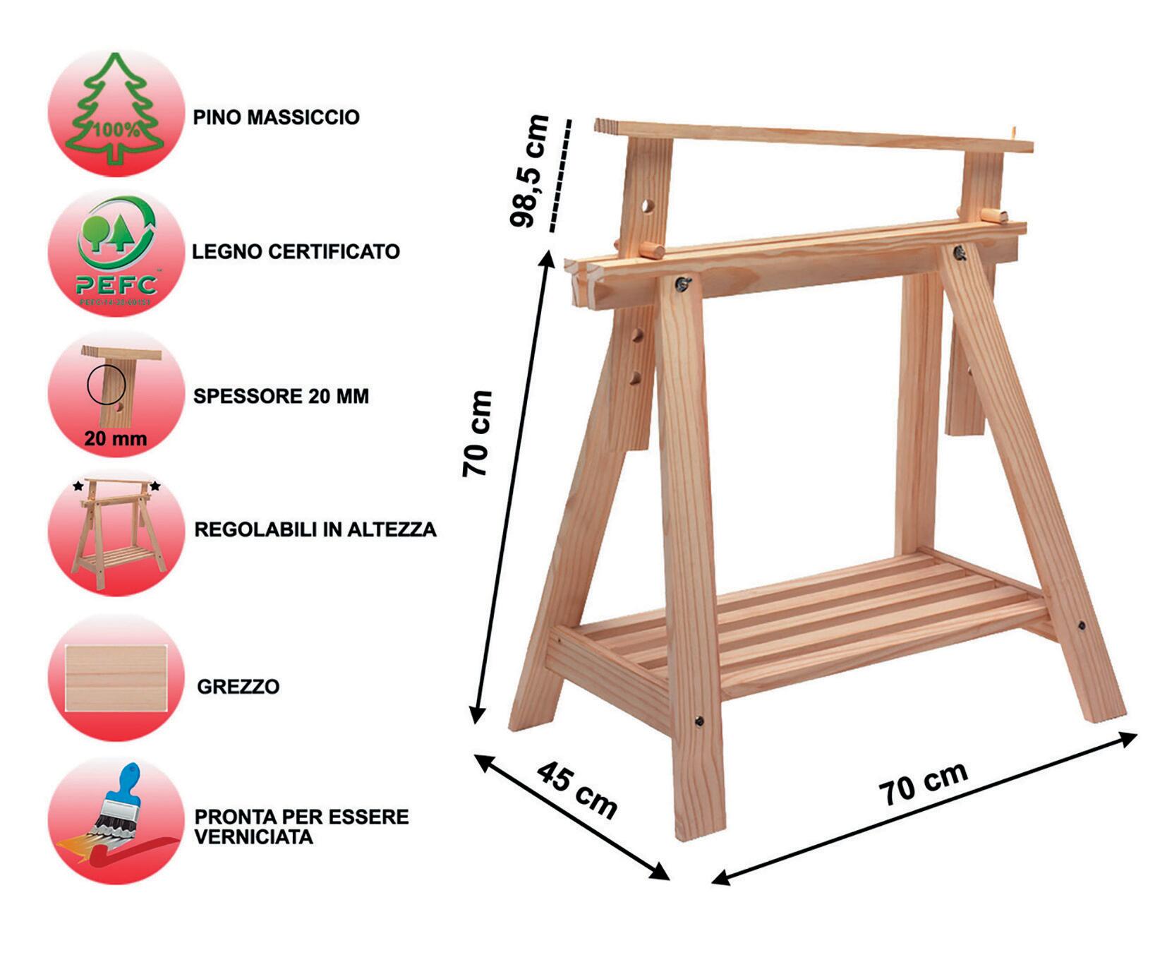 Cavalletto pino Archi Tec L 70 x P 45 x H 70 cm legno naturale - 5