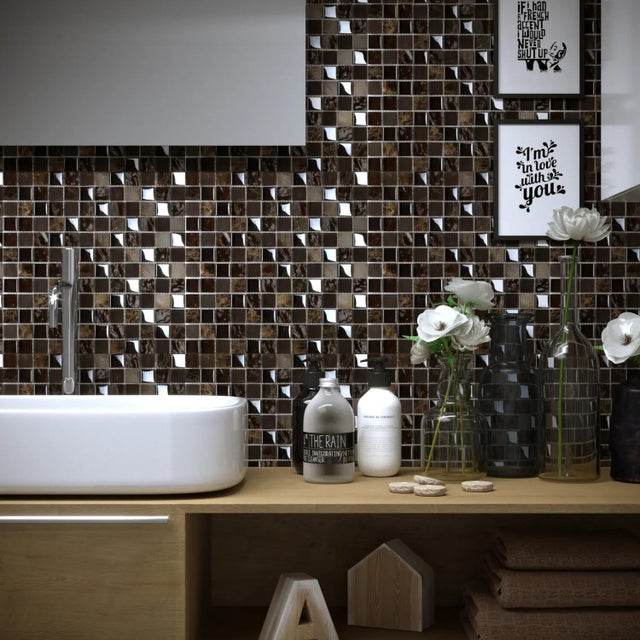 Piastrella Mosaico in pietra Metal Tes23 oro e marrone L 30 x L 30cm x Sp. 8 mm, 11 pezzi