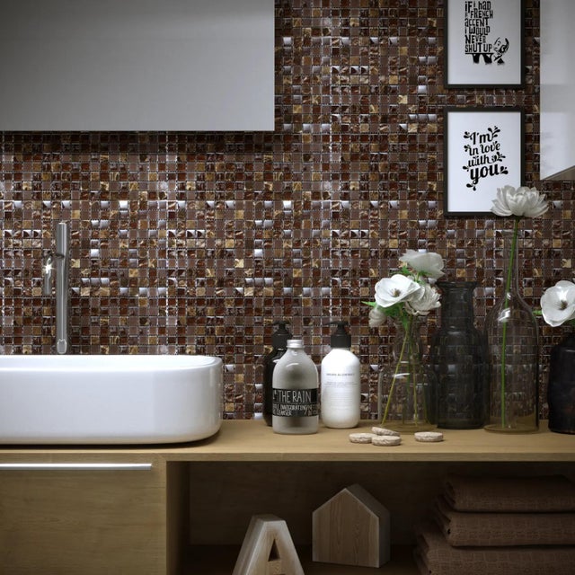 Piastrella Mosaico in pietra Marble mix oro e marrone L 30 x L 30cm x Sp. 8 mm, 11 pezzi