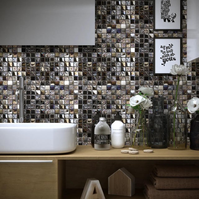 Piastrella Mosaico in pietra Acero Tes23 nero e argento L 30 x L 30cm x Sp. 8 mm, 11 pezzi