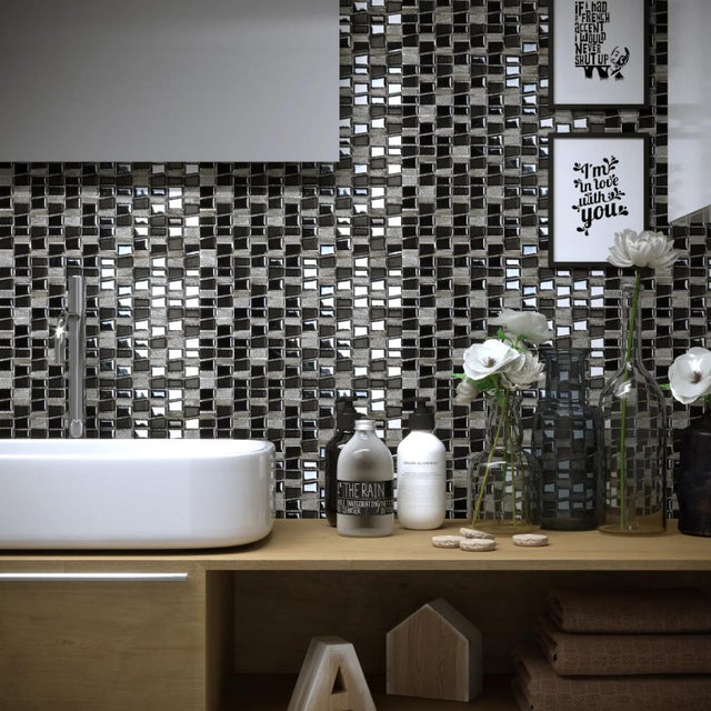 Piastrella Mosaico in pietra Vertical Freedom nero e argento L 2.5 x L 30cm x Sp. 80 mm, 11 pezzi