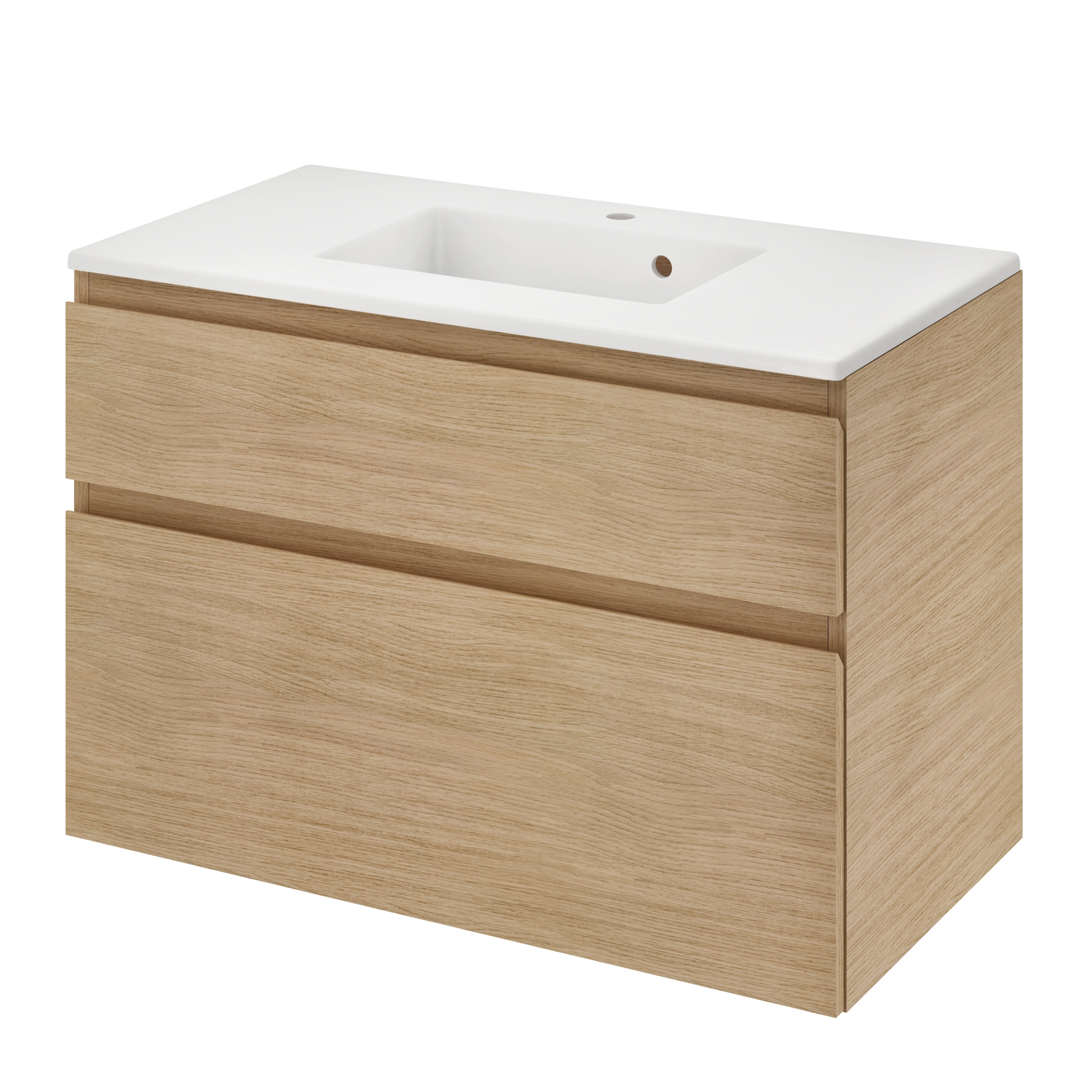 Meuble sous-vasque L.90cm x H.62.5cm x P.48cm placage chêne Natural - 8