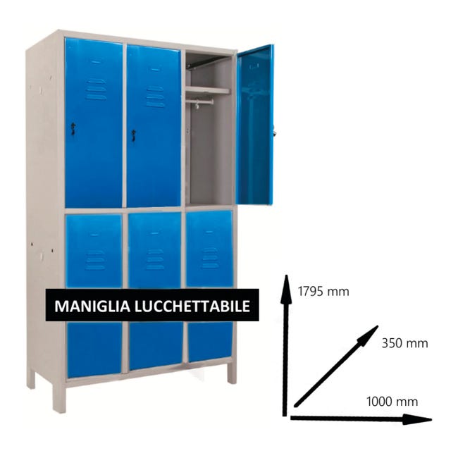 Leroymerlin Armadio spogliatoio Monoblocco-Multi P35/E in acciaio grigio L 100 x H 179.5 x P 35 cm 6 ante da interno