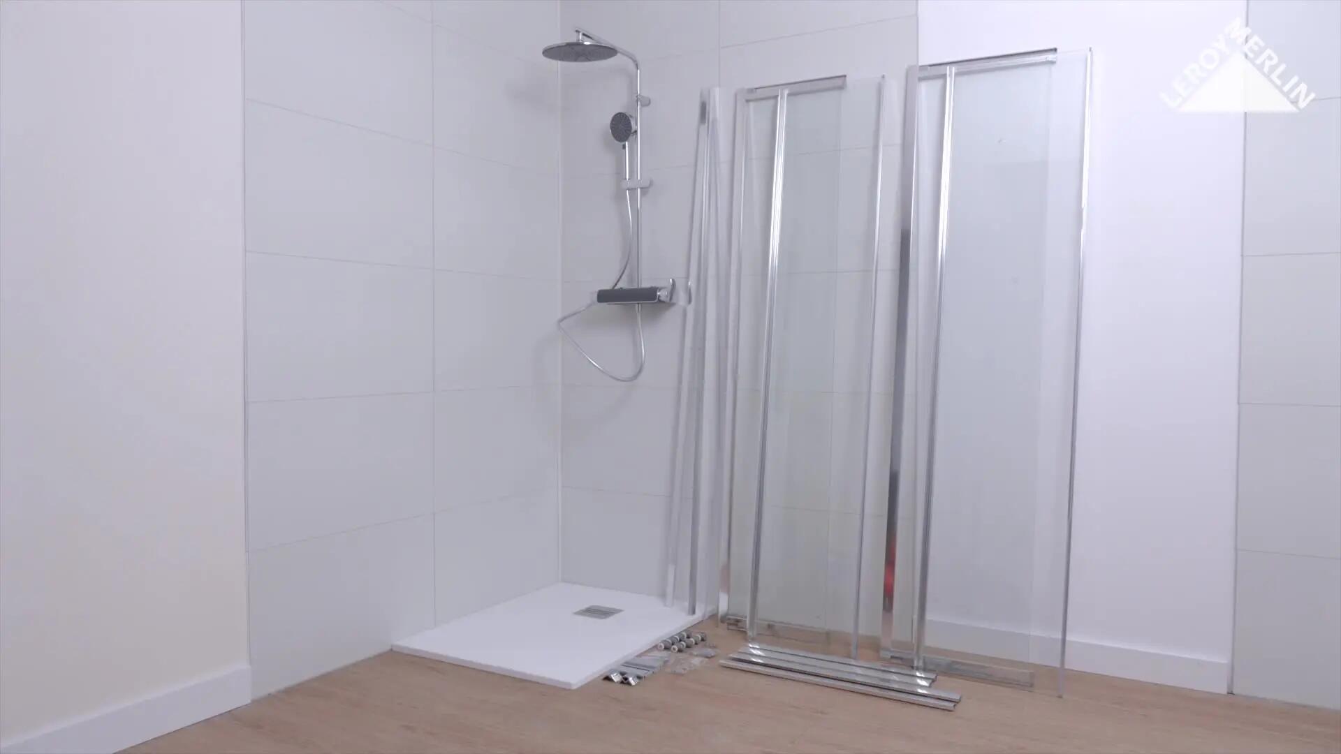 Mampara de ducha en esquina cuadrada corredera transparente Essential perfil aluminio cromo (77.5-89)x(77.5-89)x185 cm cristal 4 mm con guía inferior marca Sensea - 5