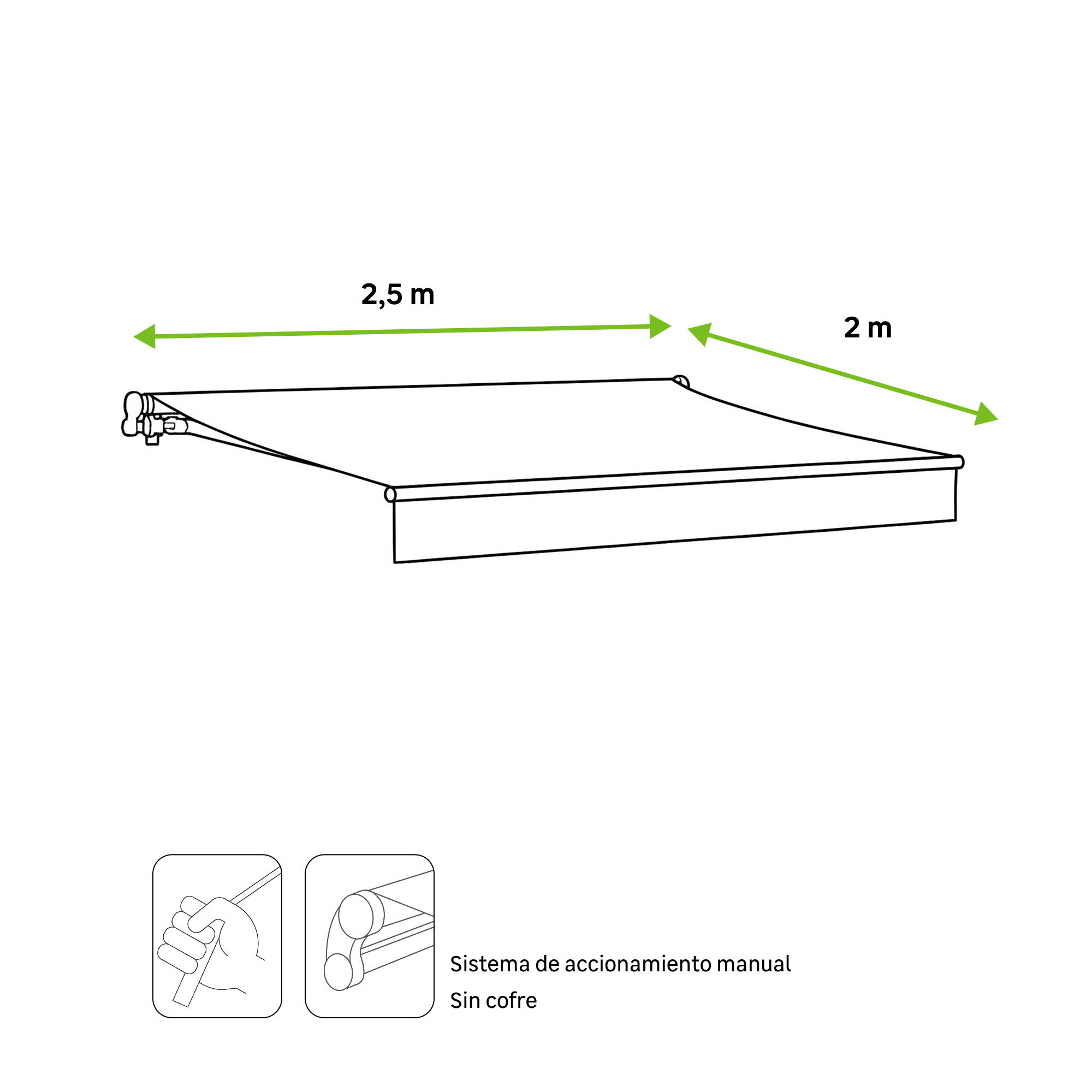 Toldo brazo extensible 2.5x2m para terraza Calima manual con manivela blanco  tela poliéster beige Naterial - 4