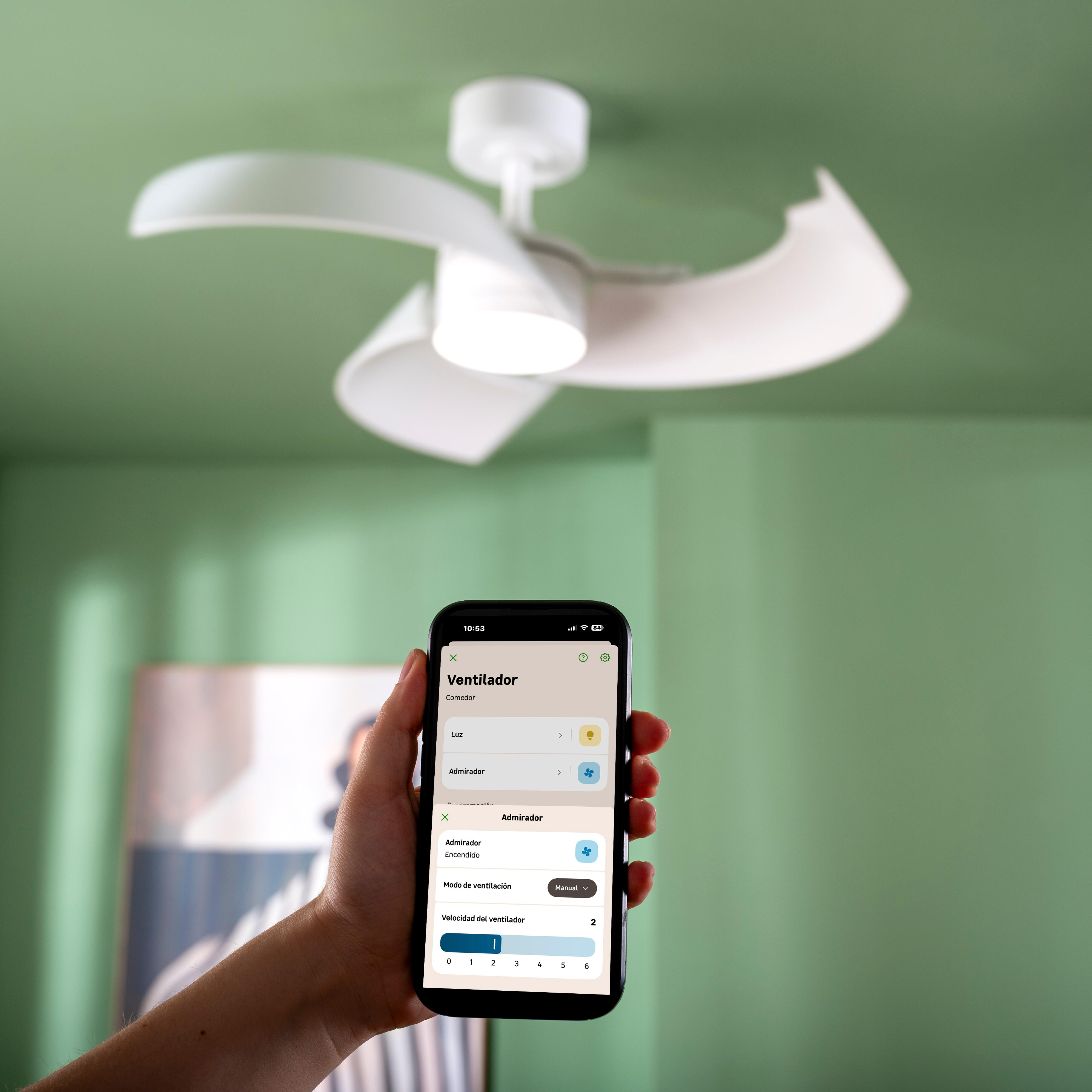 Ventilador de techo con luz retráctil silencioso DC 29W con mando WiFi/APP ø91 cm Cadix INSPIRE blanco luz CCT 3 aspas| 6 velocidades| autorregulable| modo verano/invierno| brisa| temporizador| recomendado de 13 a 20m² - 4
