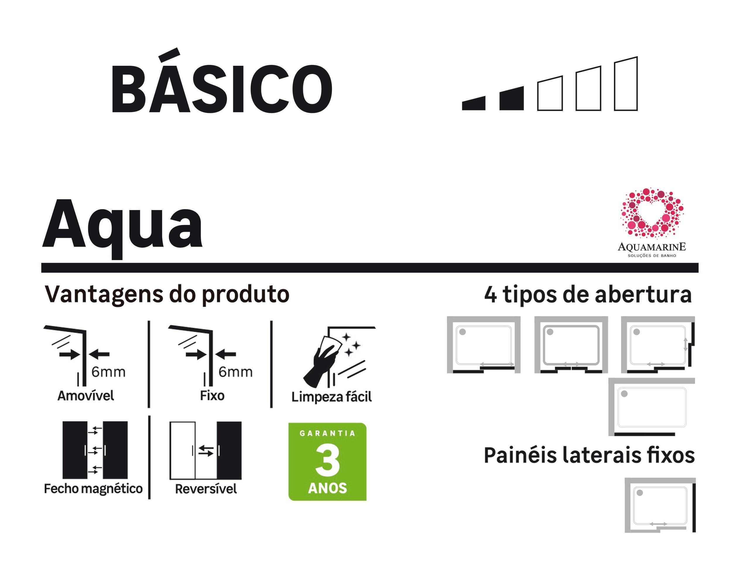 Painel de duche fixo 80x195 cm cromado transparente Aqua - 3