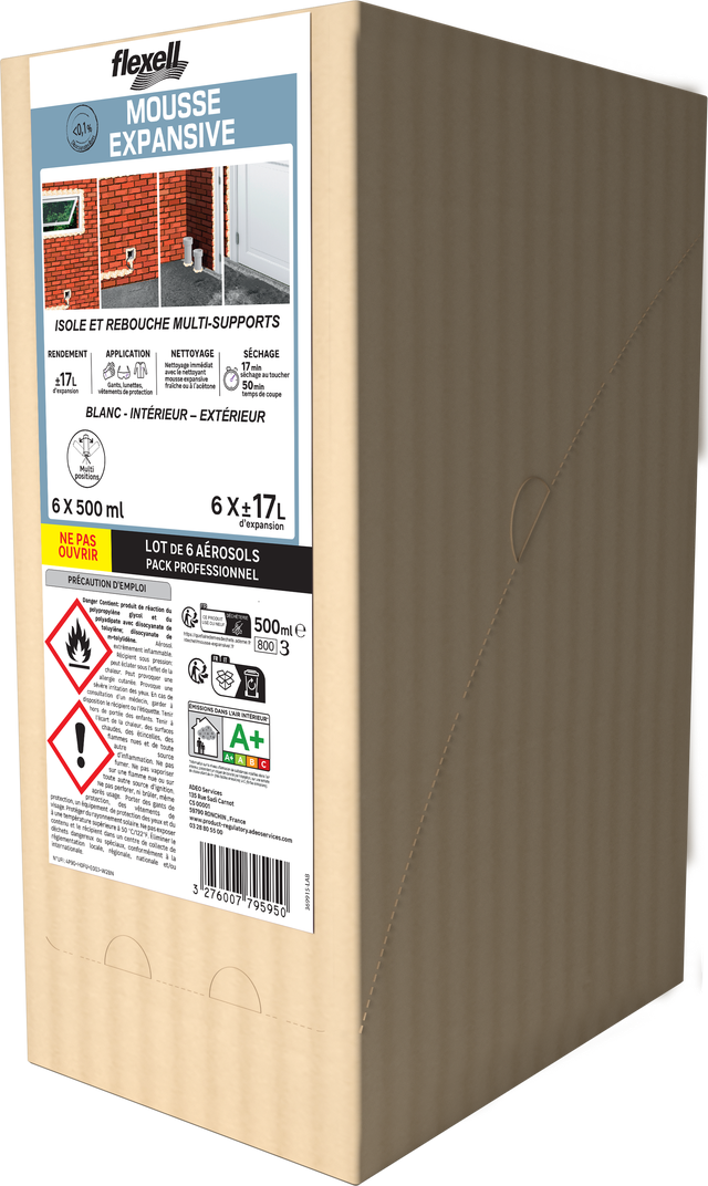 Mousse expansive polyuréthane universelle LMDI manuelle 500 ml - FLEXELL (lot de 6)