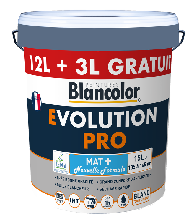 Peinture intérieure mur et plafond blanc mat 12 L + 3L gratuit - BLANCOLOR EVOLUTION PRO