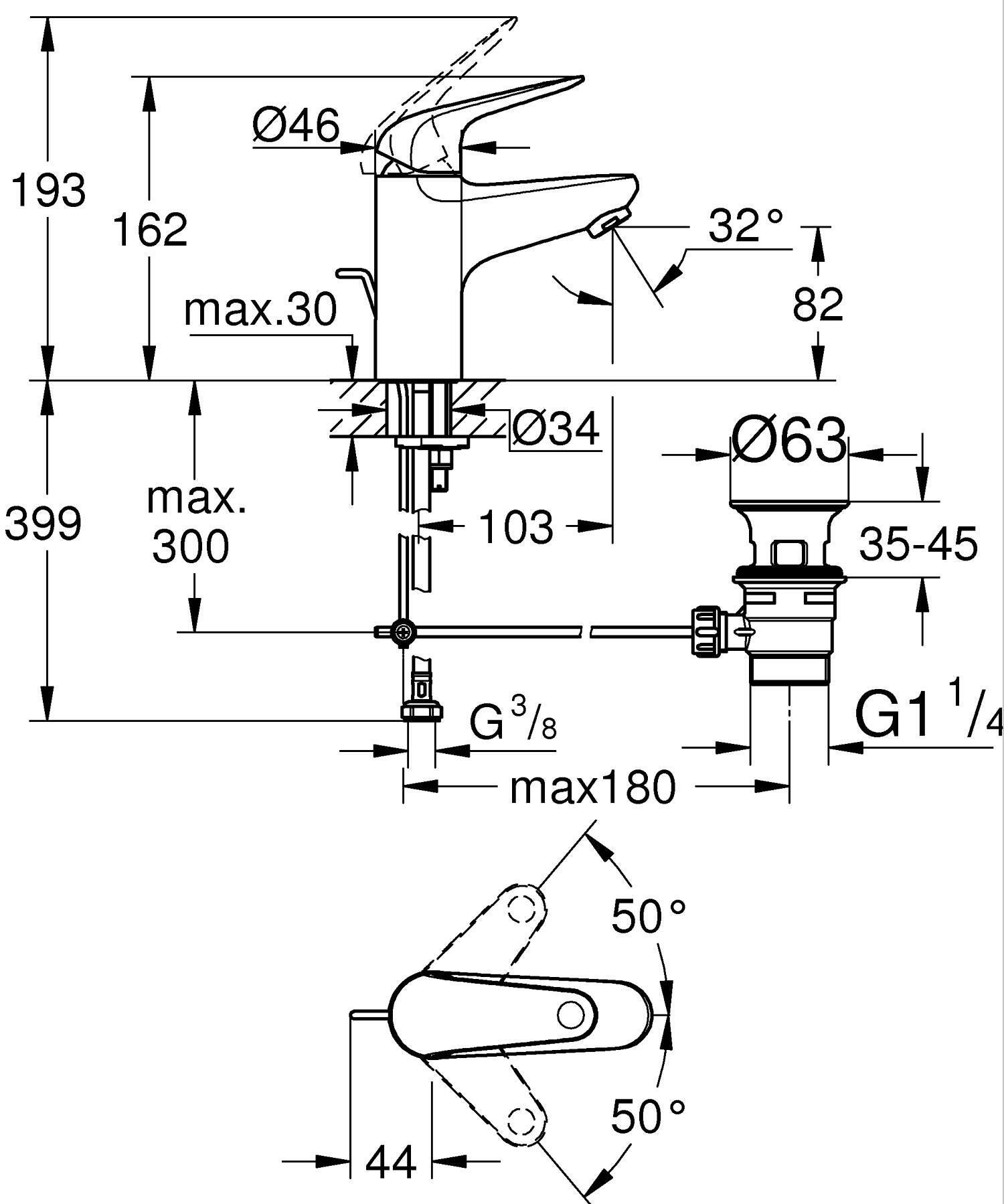 GRIFO DE LAVABO MONOMANDO GROHE EUROECO ALANIS  - 4
