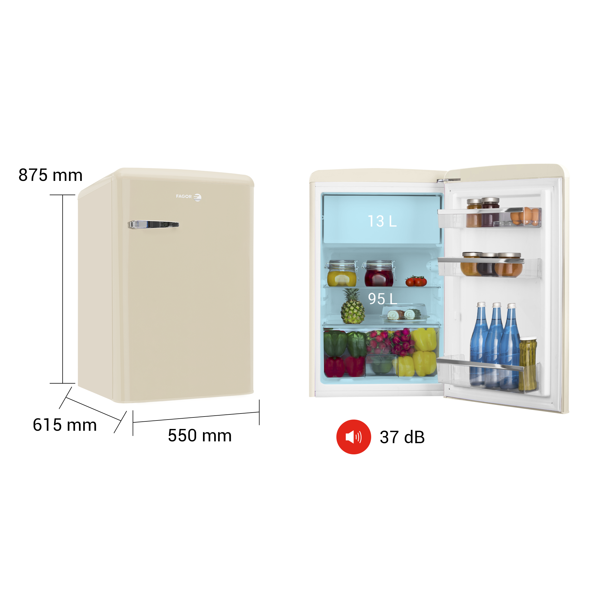 Frigorífico combi fagor 3ffv-855bg estático 87.5cm 108l beige clase e